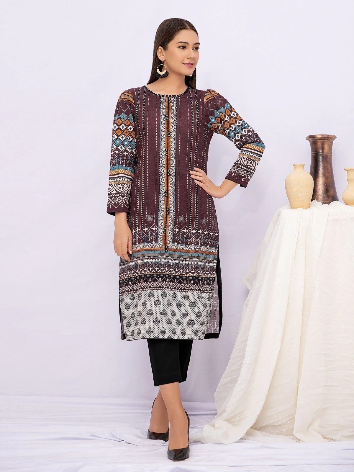Printed Khaddar Shirt - EWU21A9-21588