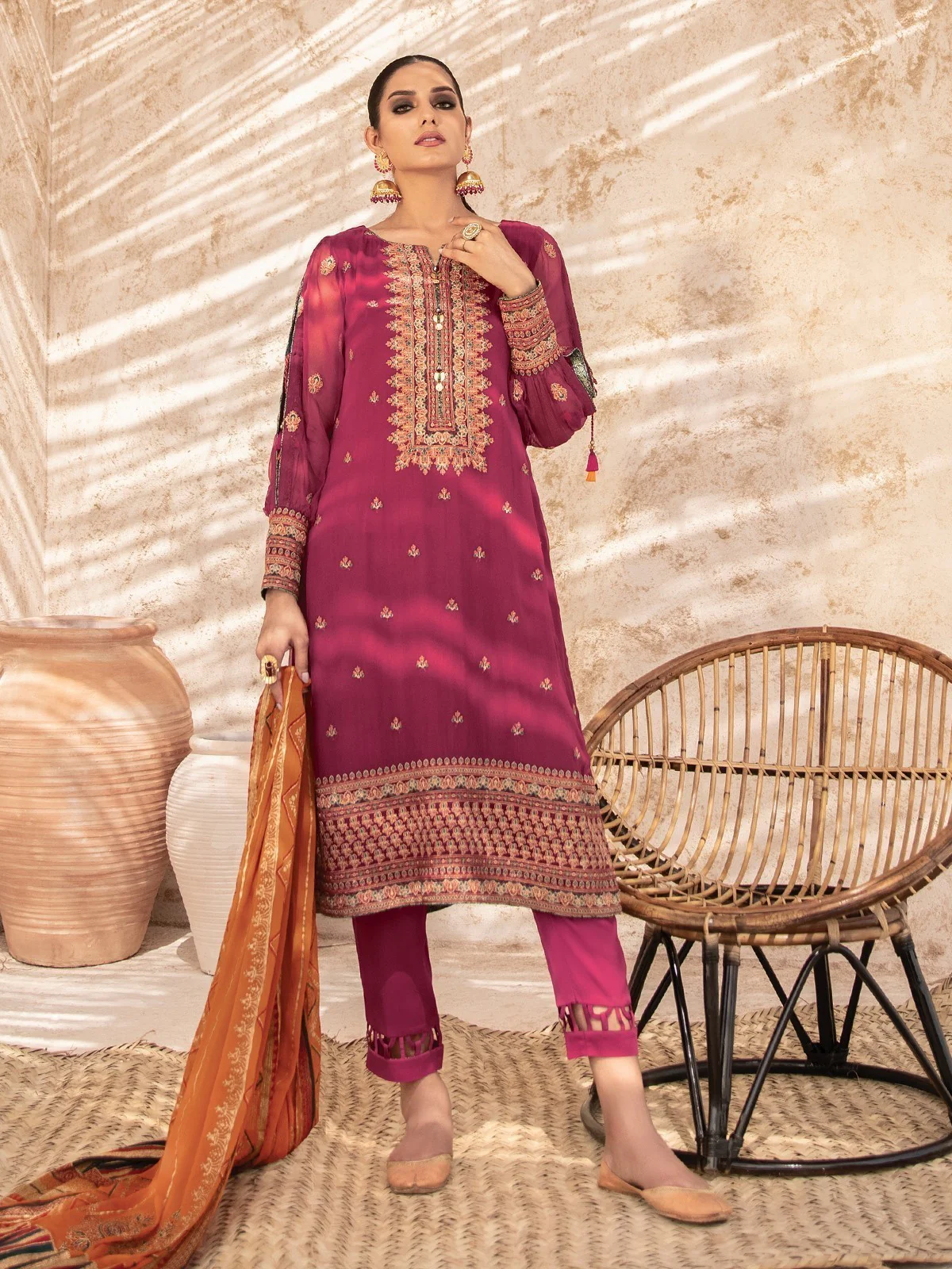 Embroidered Chiffon Suit - EWU21V3-21103