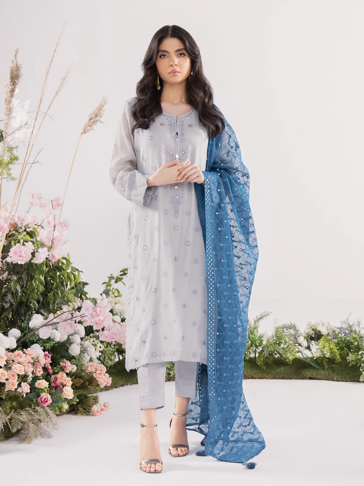 Embroidered Cotton Suit - EWU21V5-21145
