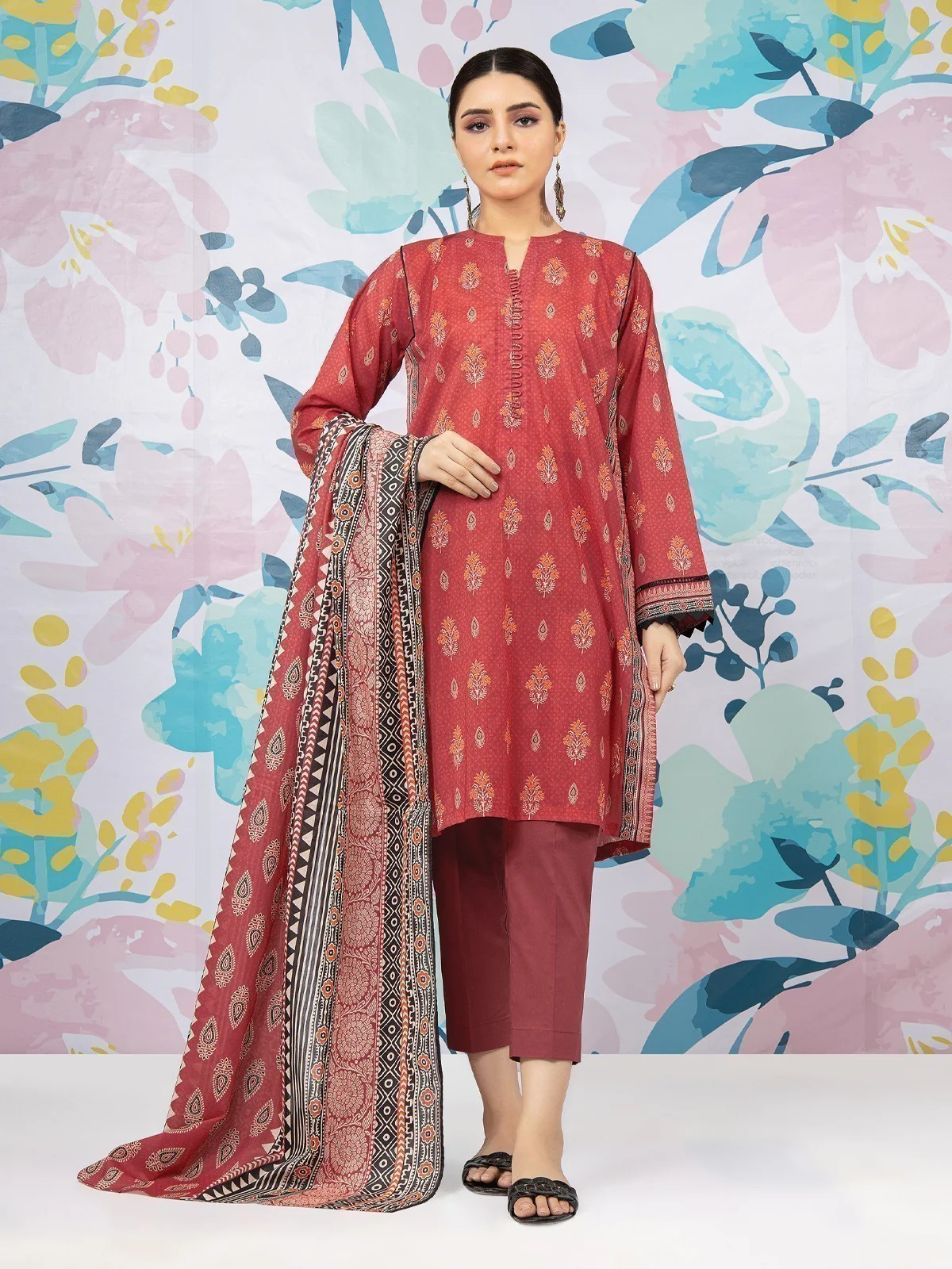 Printed Khaddar Shirt Dupatta - EWU22A3-23300