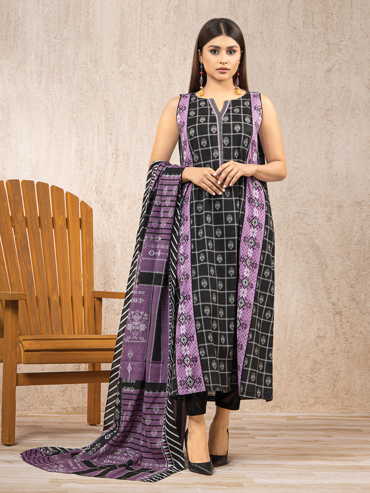 Printed Khaddar Shirt - EWU22A3-24286S