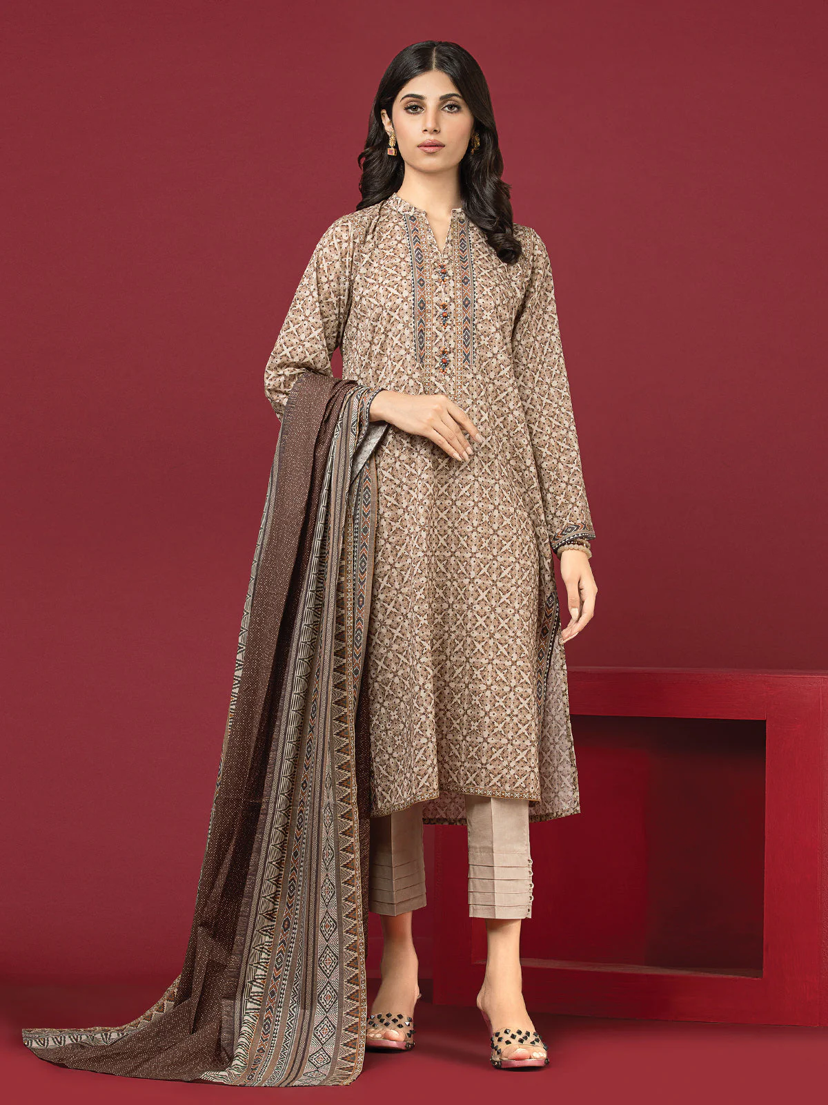 Printed Khaddar Suit - EWU22A3-24414XXL