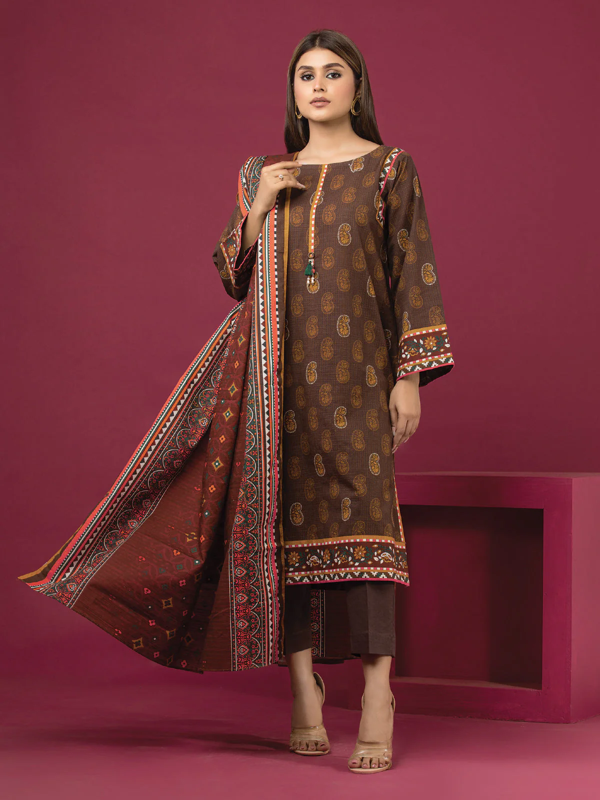 Printed Khaddar Suit - EWU22A3-24464XXL