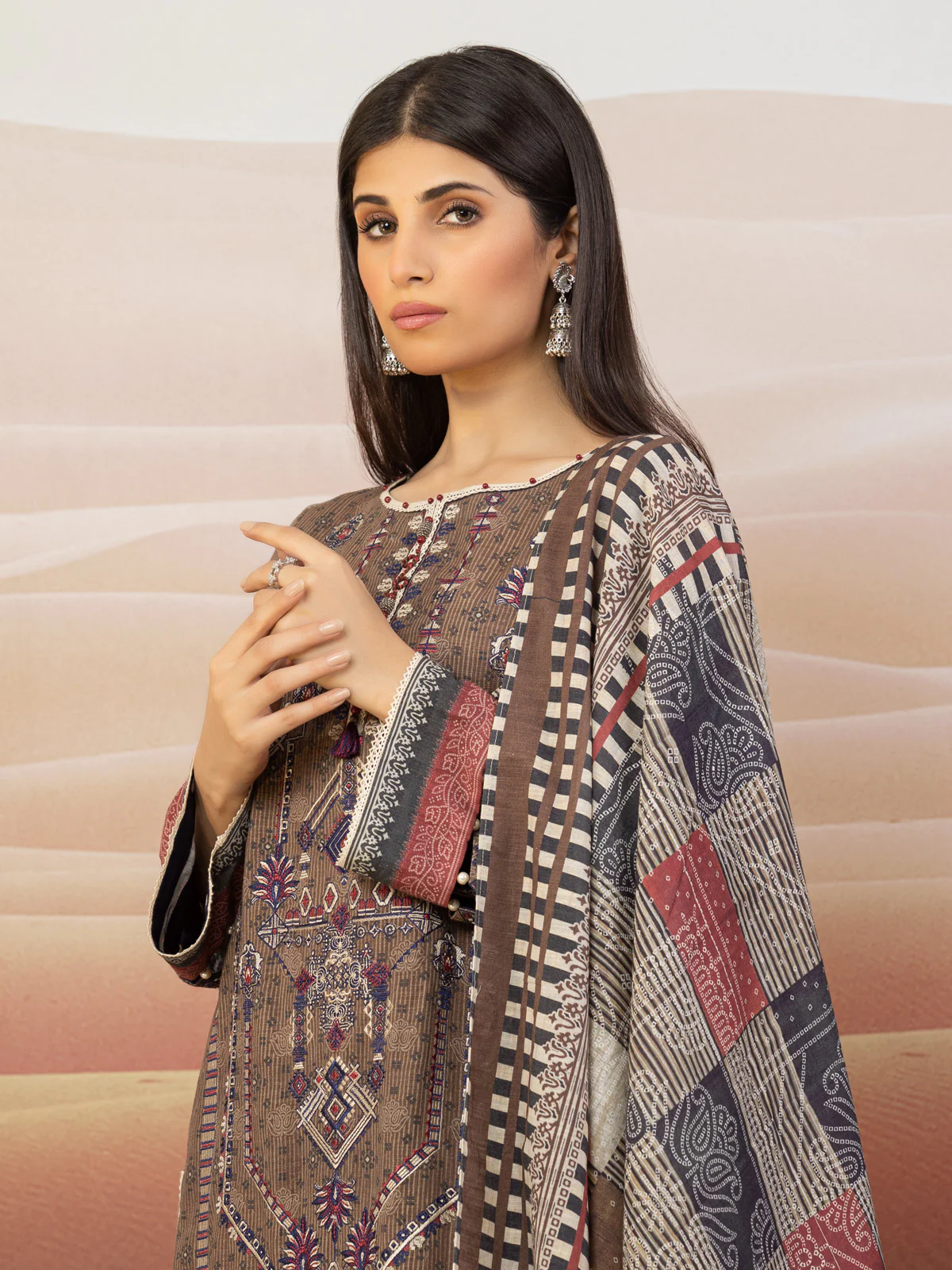 Embroidered Crepe Shirt Trouser - EWU22V10-25017ST - Image 2