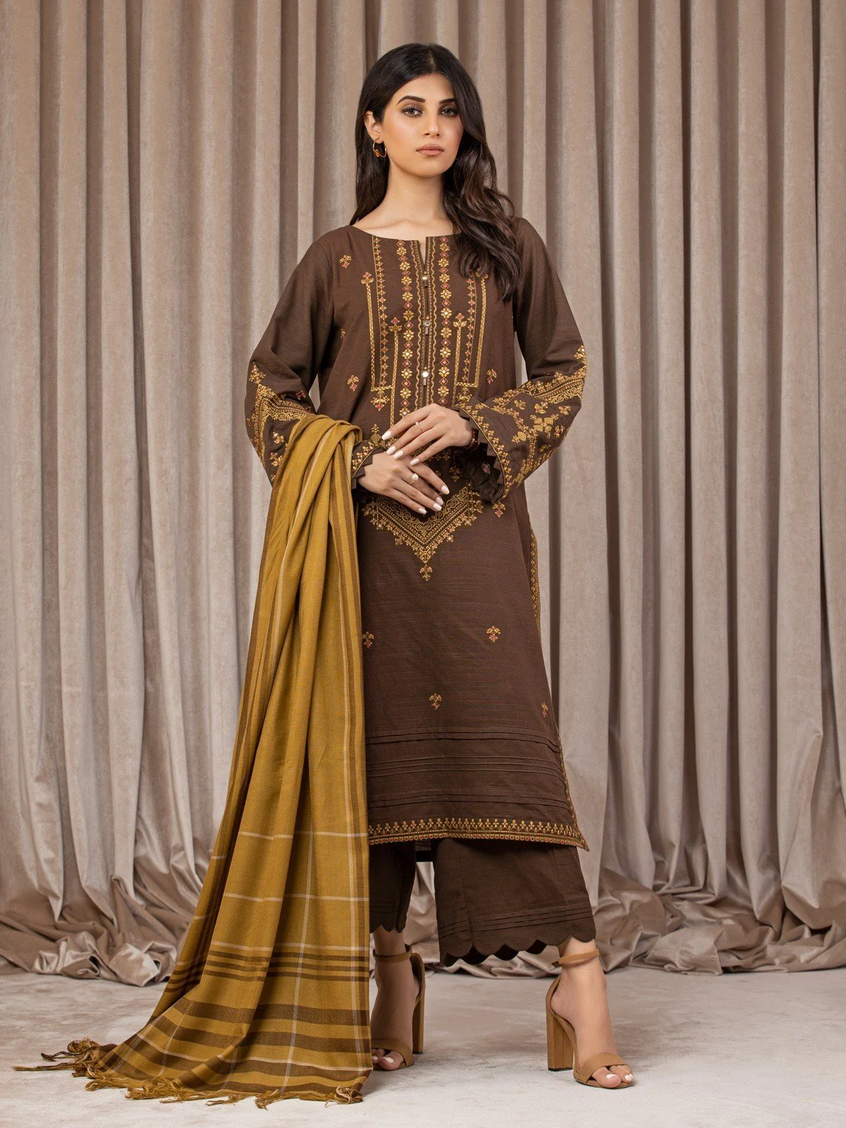 Embroidered Crepe Suit - EWU22V10-25079