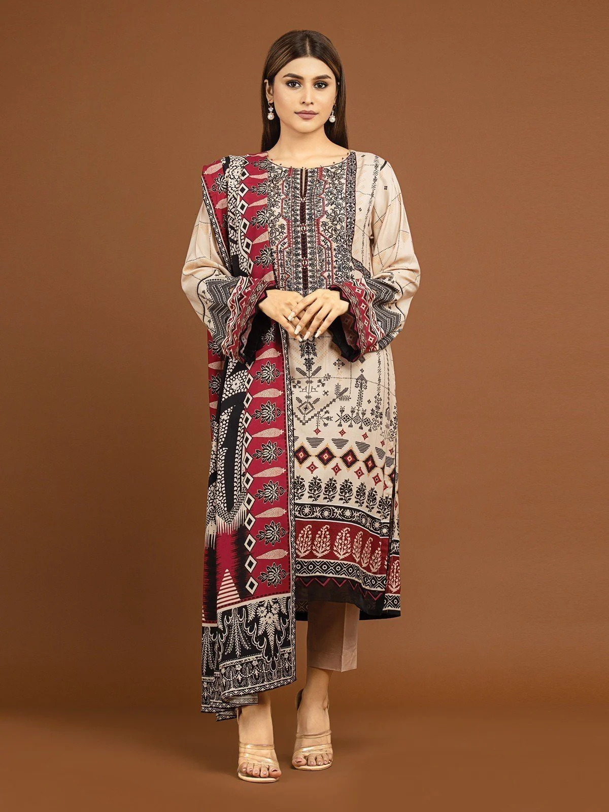 Embroidered Viscose Suit - EWU22V13-24045XXL