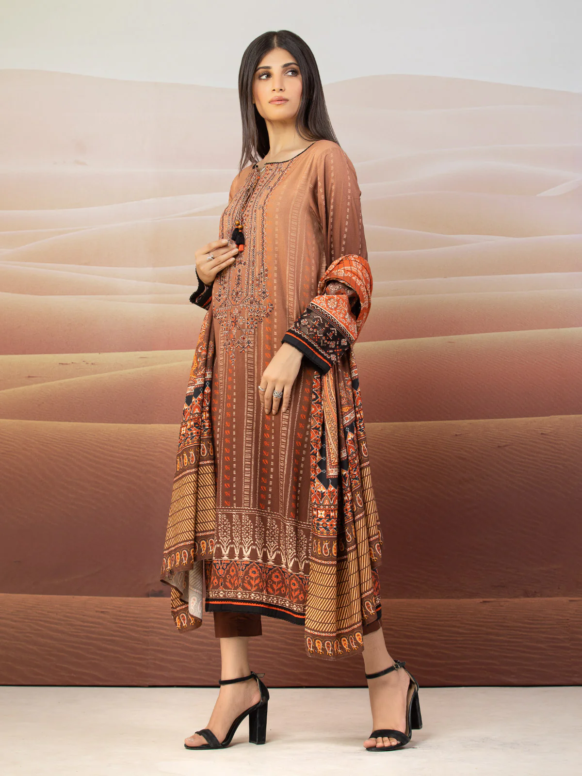 Embroidered Viscose Shirt Dupatta - EWU22V13-24046SD - Image 5
