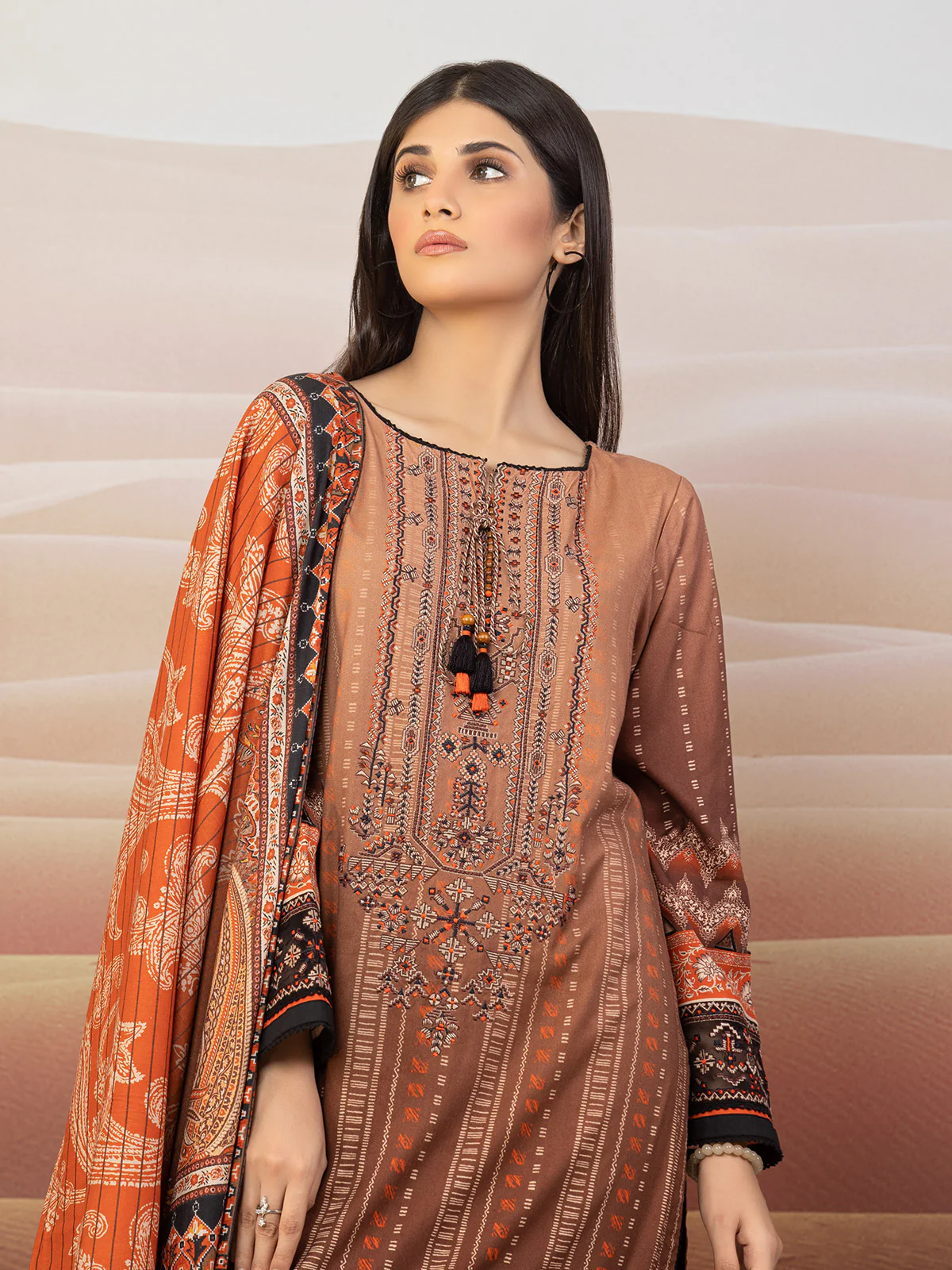Embroidered Viscose Shirt Dupatta - EWU22V13-24046SD - Image 6