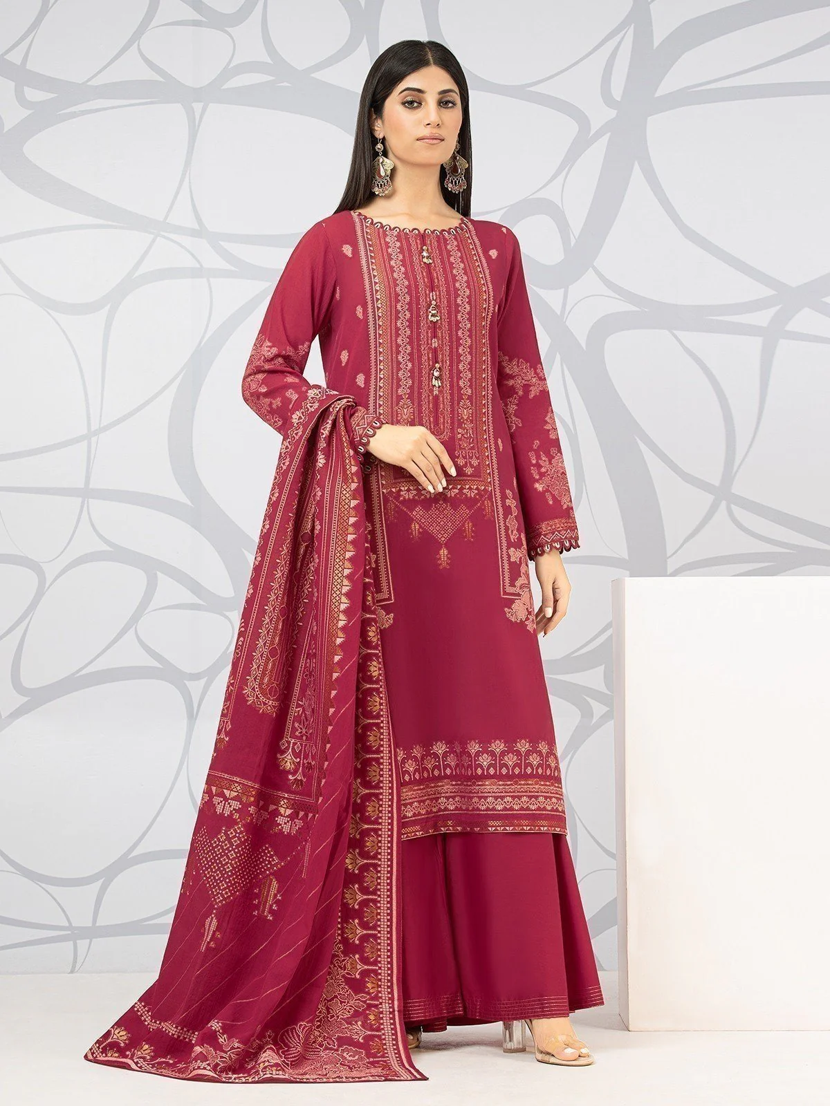 Embroidered Cotton Jacquard Suit - EWU22V3-23634