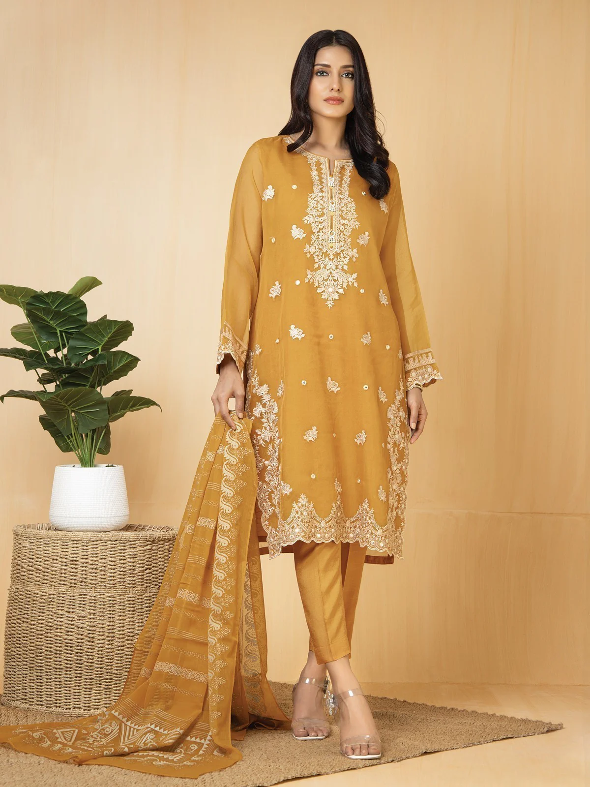 Embroidered Organza Suit - EWU22V4-23603
