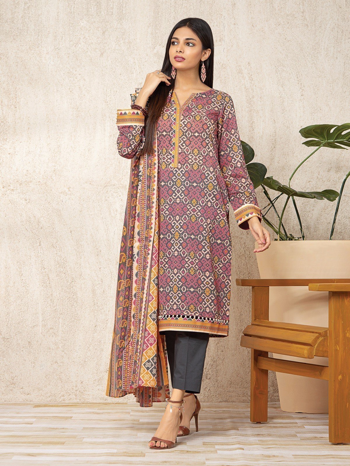 Printed Lawn Suit - EWU23A1-26014