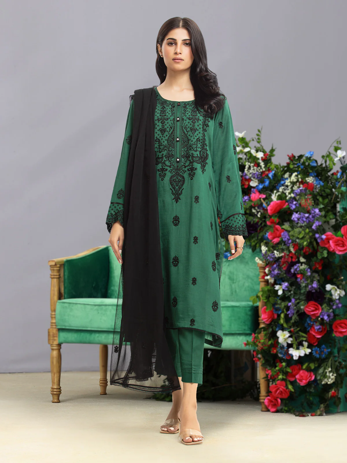Embroidered Raw Silk Suit - EWU23V16-26638-3P