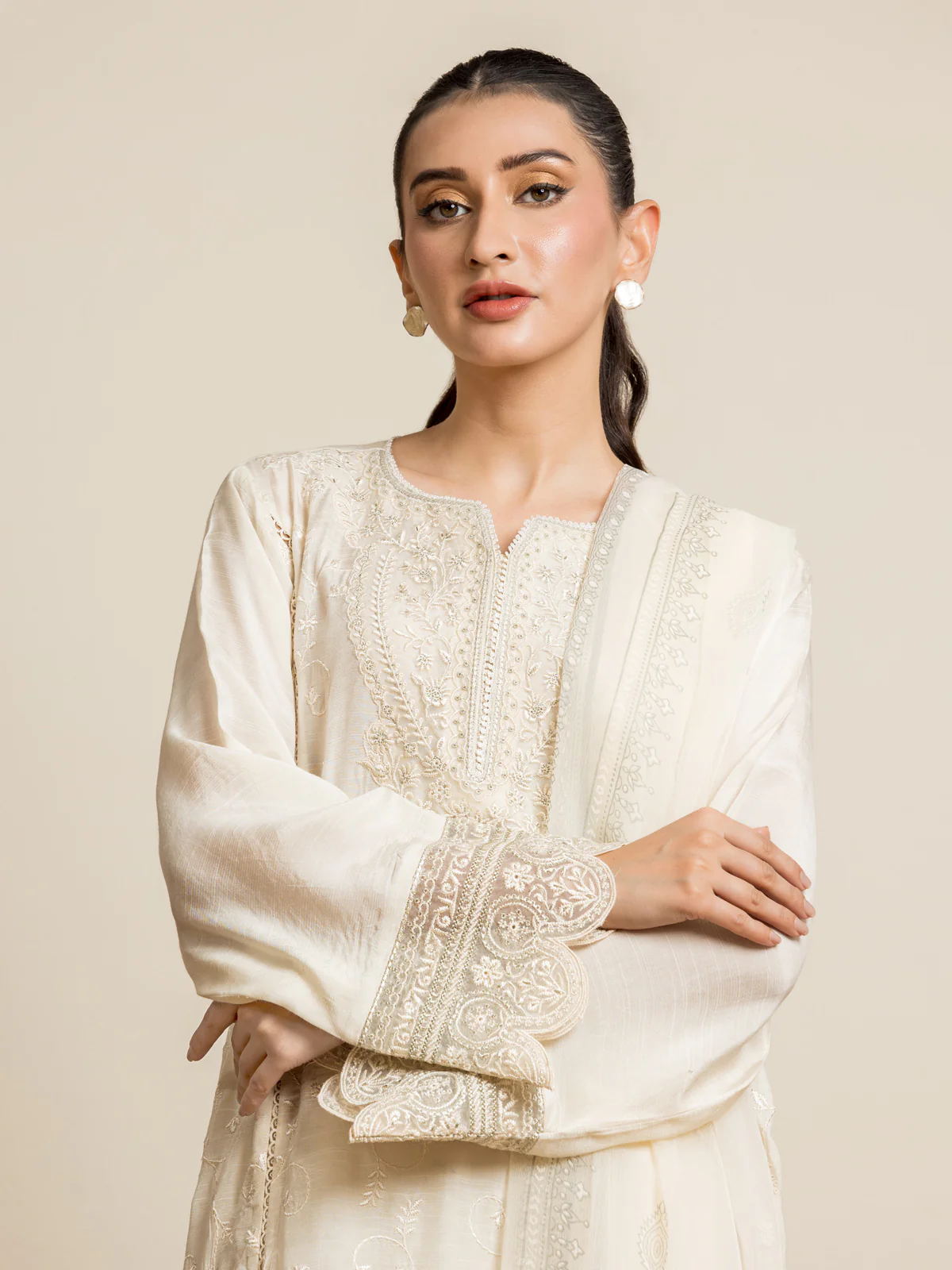 Embroidered Raw Silk Suit - EWU24V16-30129-3P - Image 2