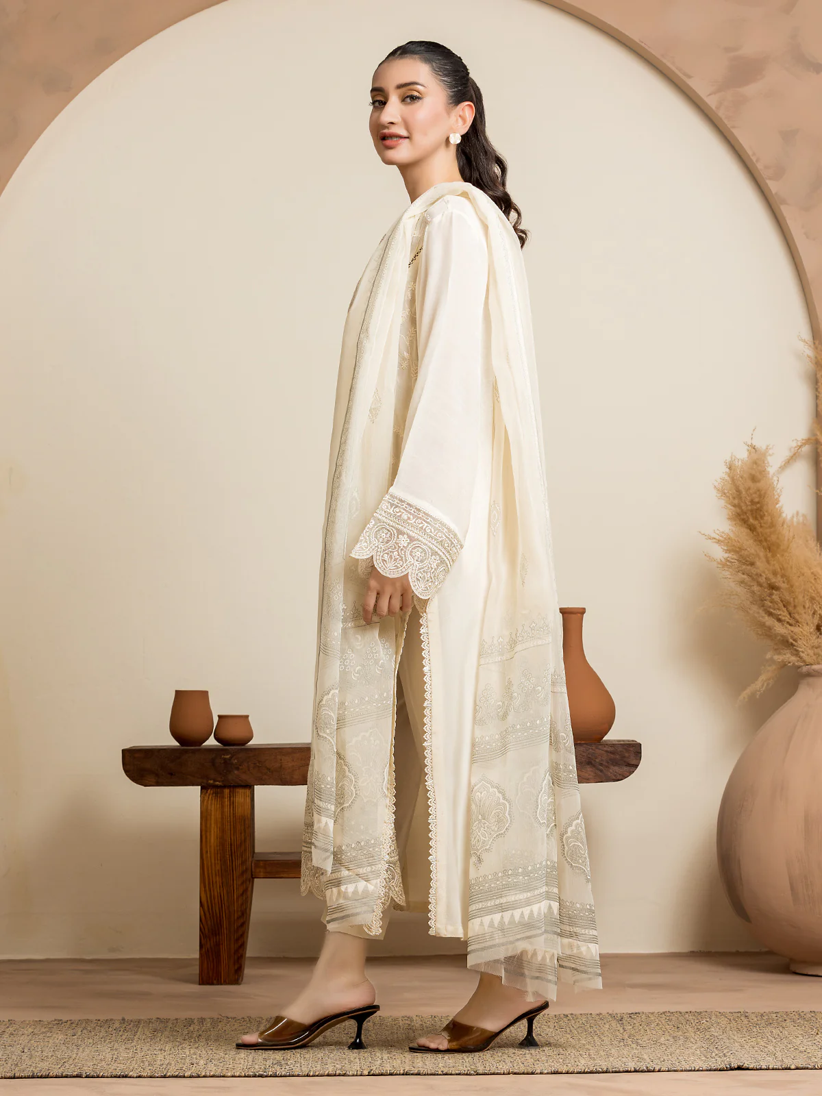 Embroidered Raw Silk Suit - EWU24V16-30129-3P - Image 4