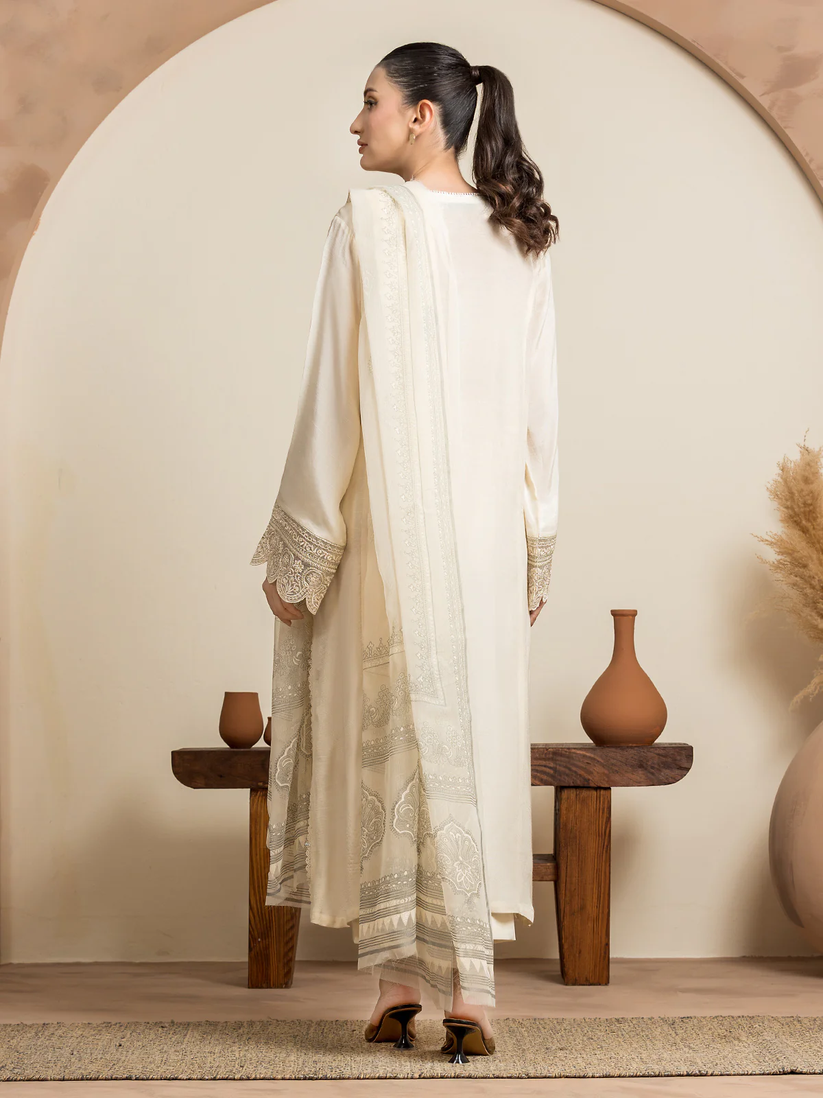 Embroidered Raw Silk Suit - EWU24V16-30129-3P - Image 5