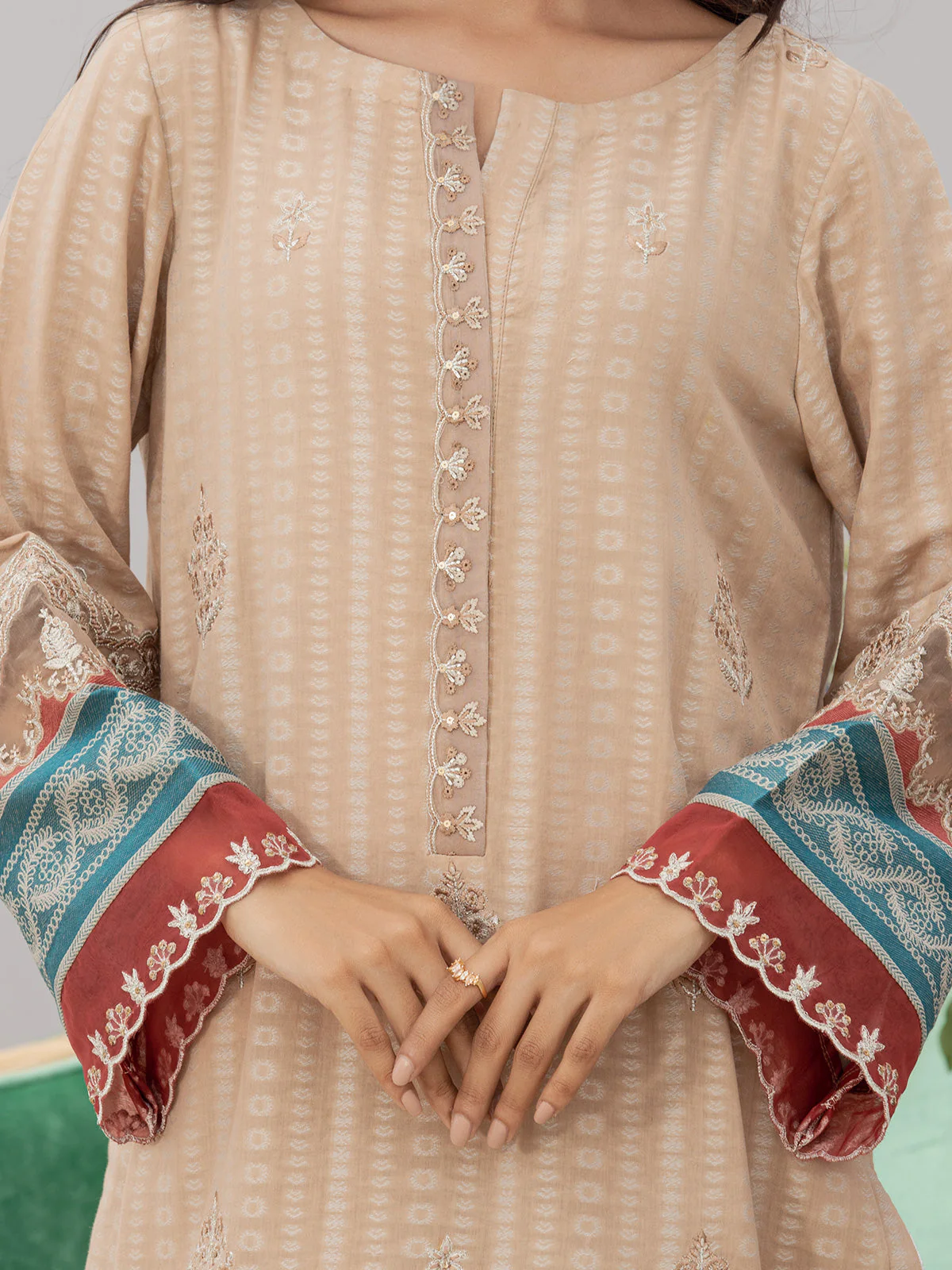 Embroidered Jacquard Shirt Dupatta - EWU24V3-26734SD - Image 3