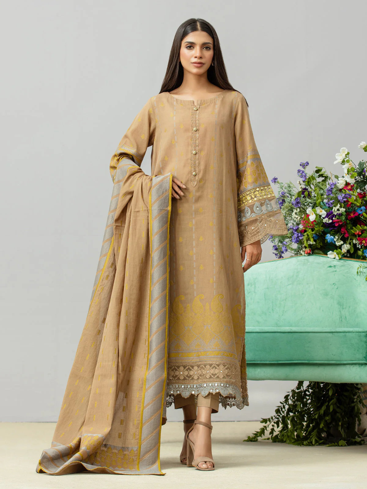 Embroidered Jacquard Shirt Dupatta - EWU24V3-26753SD