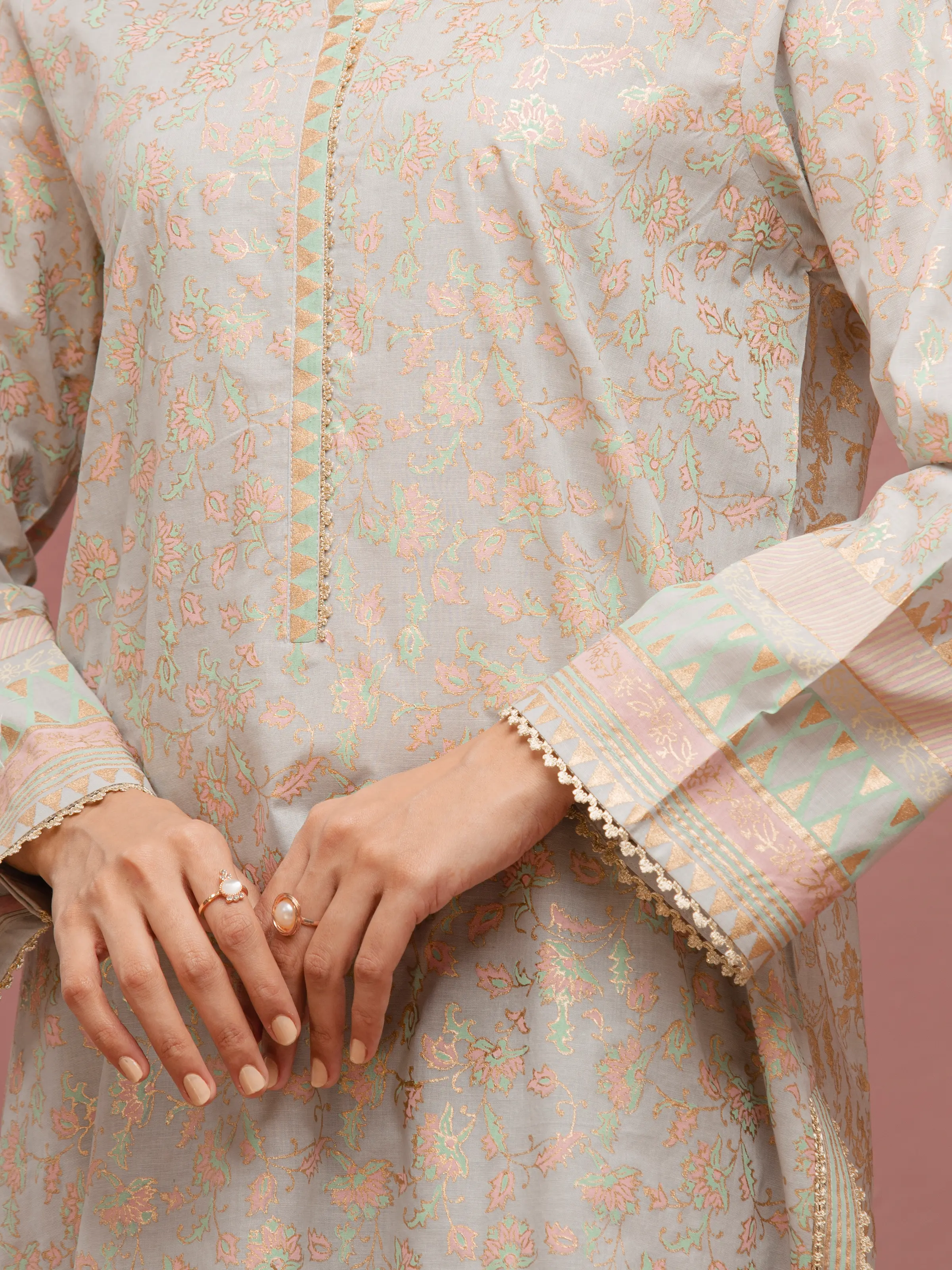 Block Print Cambric Shirt Trouser - EWU5M1-023ST - Image 4