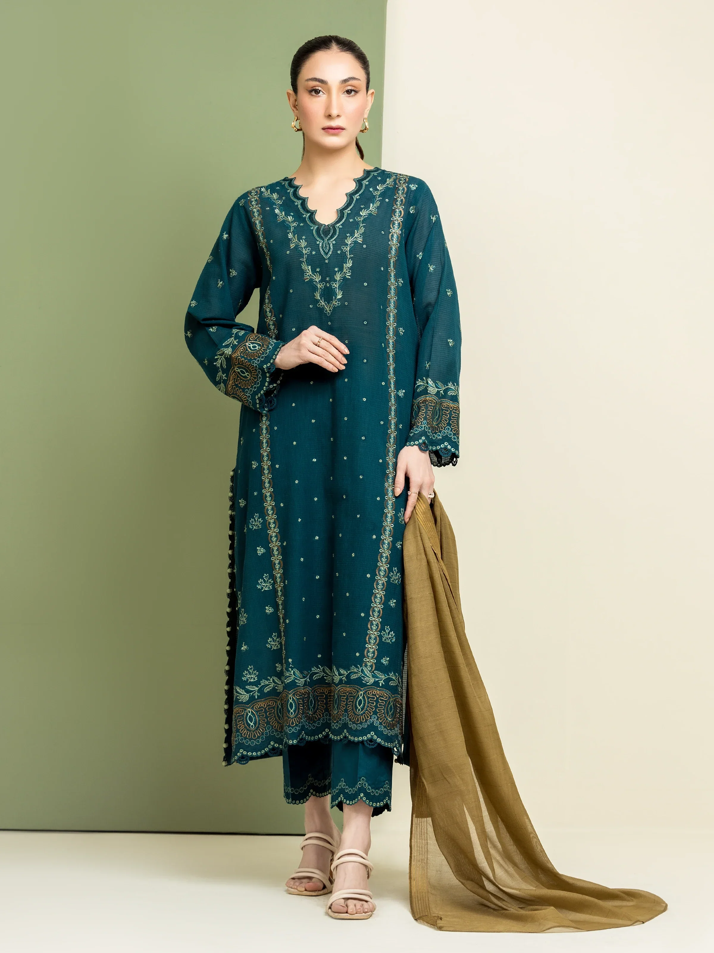 Embroidered Lawn Slub Shirt - EWU5V1-31225S