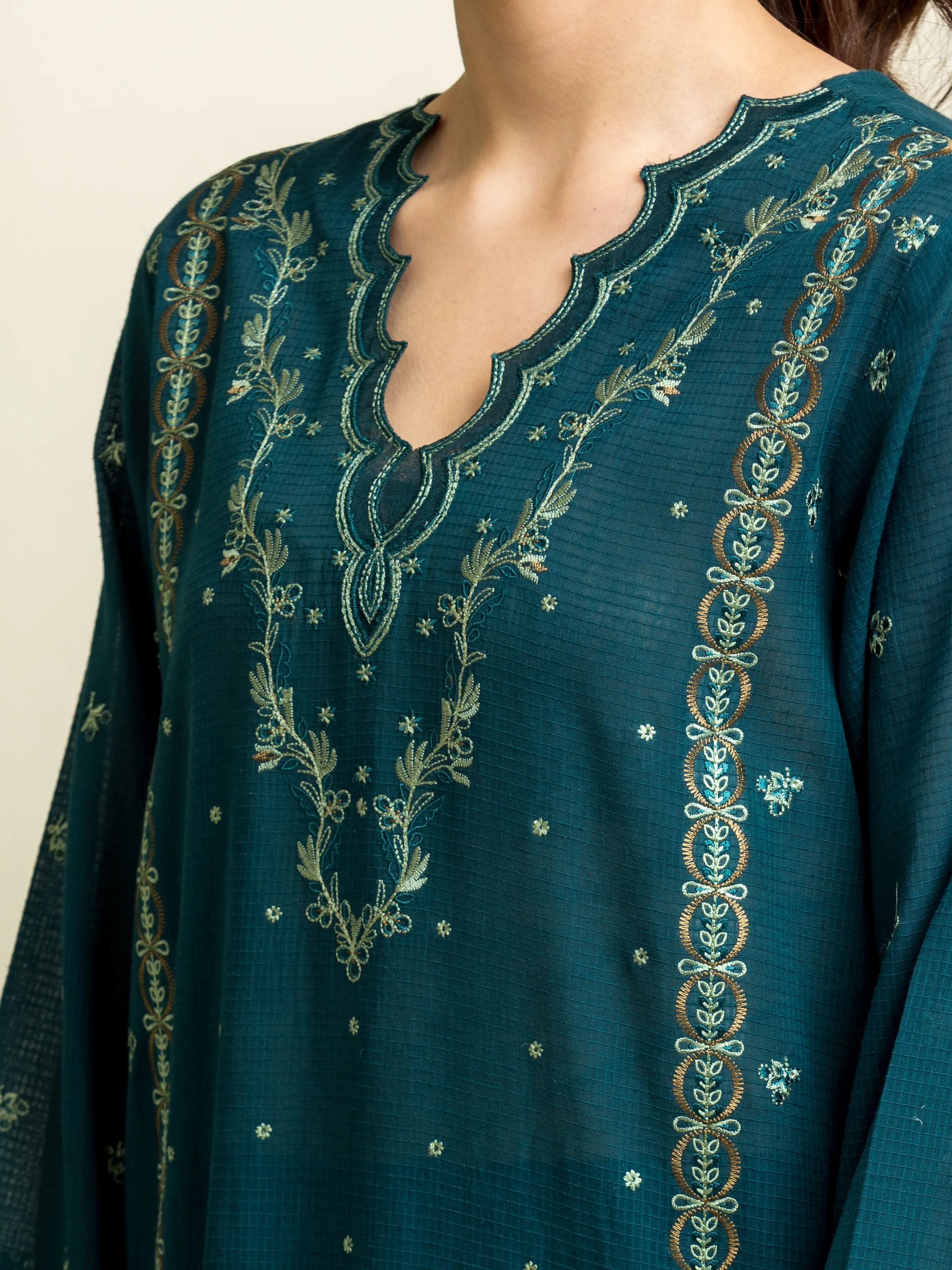 Embroidered Lawn Slub Shirt - EWU5V1-31225S - Image 3