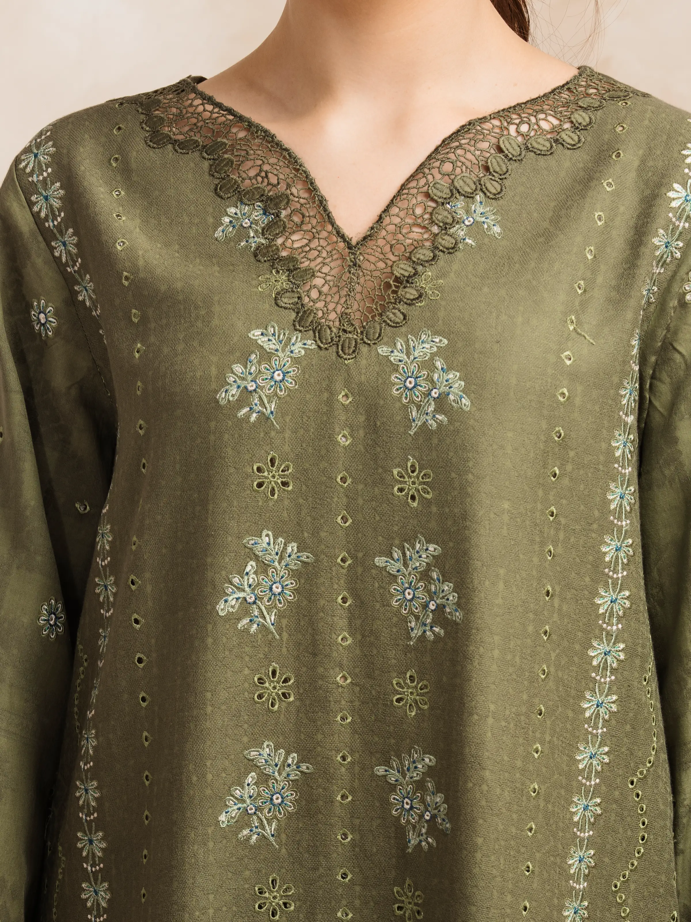 Embroidered Jacquard Shirt Dupatta - EWU5V3-31150SD - Image 5