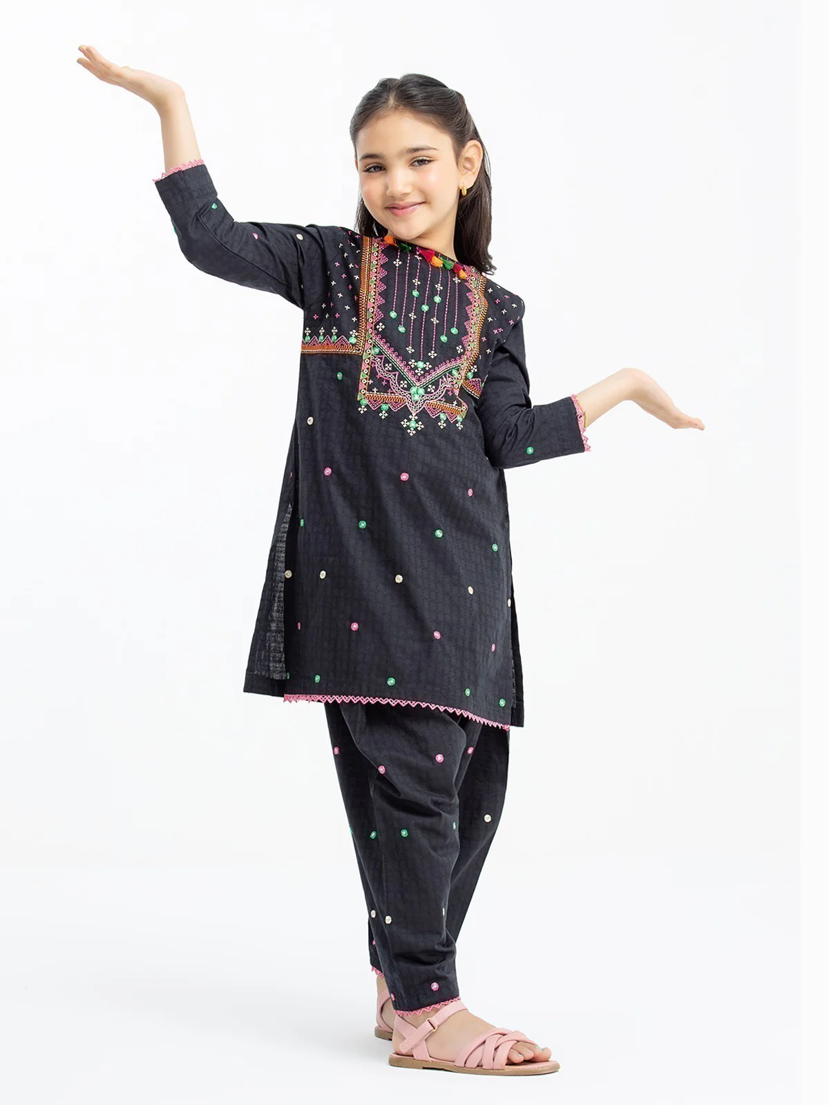 Embroidered Cotton Jacquard Shirt Trouser - EGTKE22-70532 - Image 3