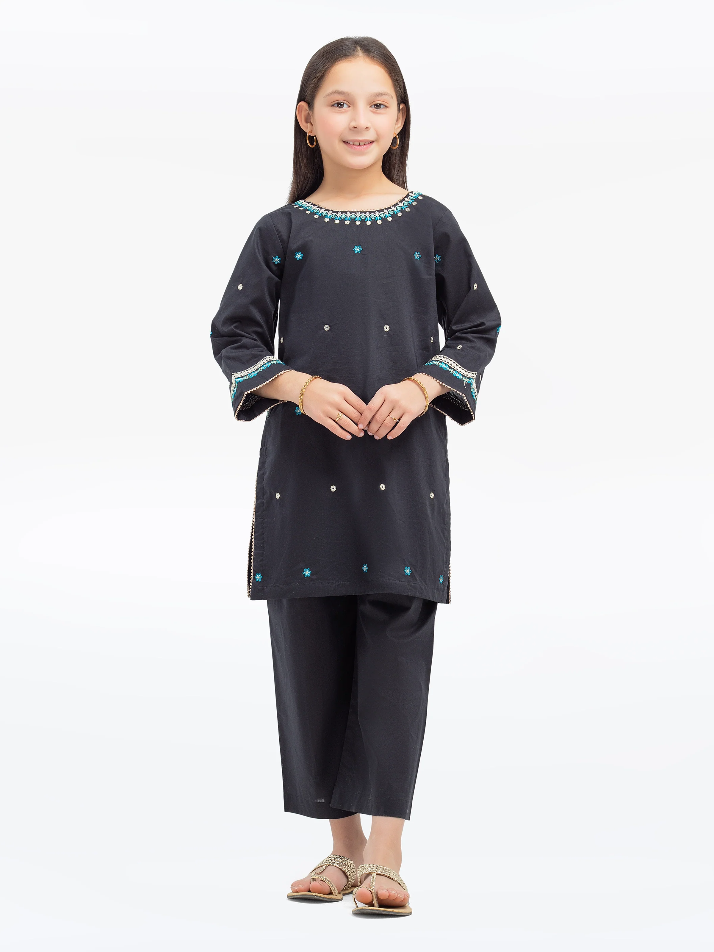 Embroidered Cambric Shirt Trouser - EGTKE24-70766ST