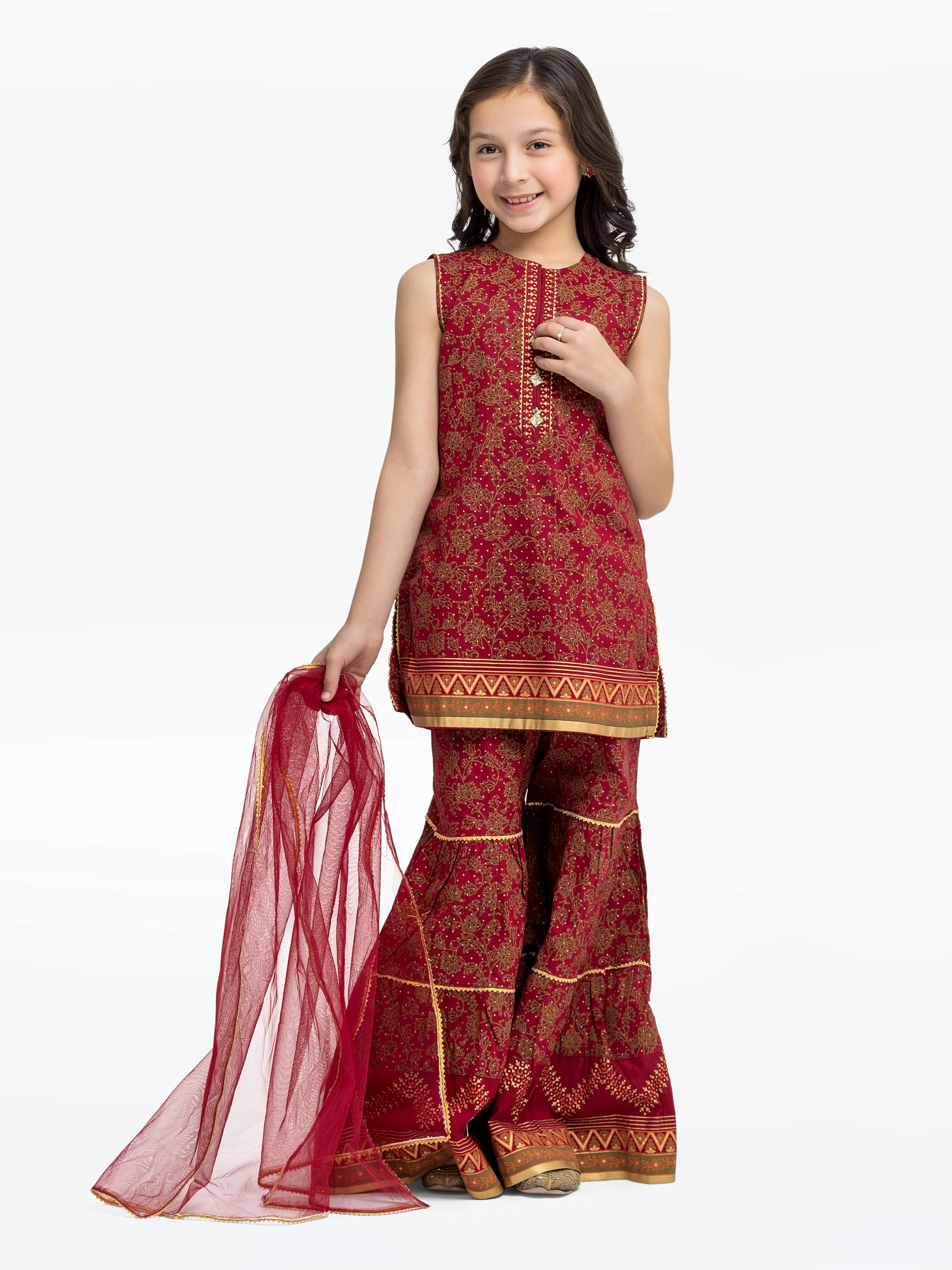 Block Print Cambric Gharara Suit - EGTKP5-70793-3P
