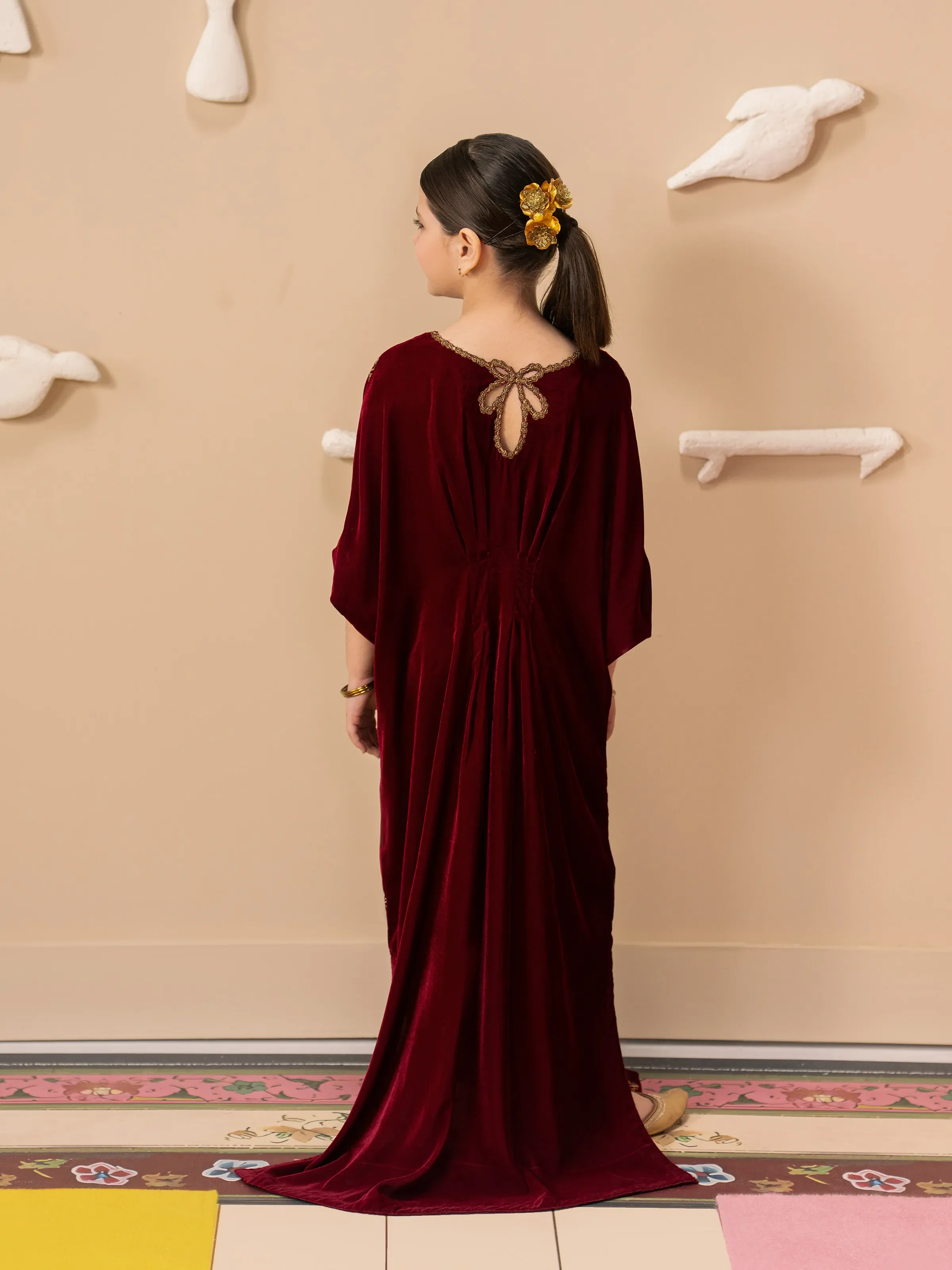 Embroidered Velvet Kaftan - EGTPLED5-50050S - Image 4