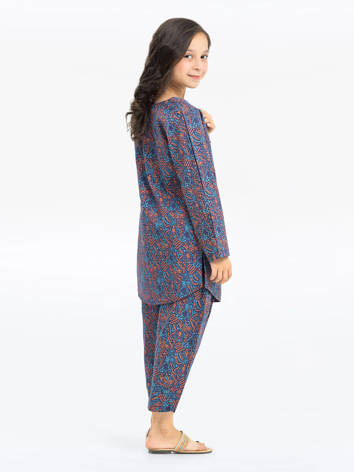 Printed Cotton Satin Co-Ord Set - EGTKP24-70740ST - Image 2