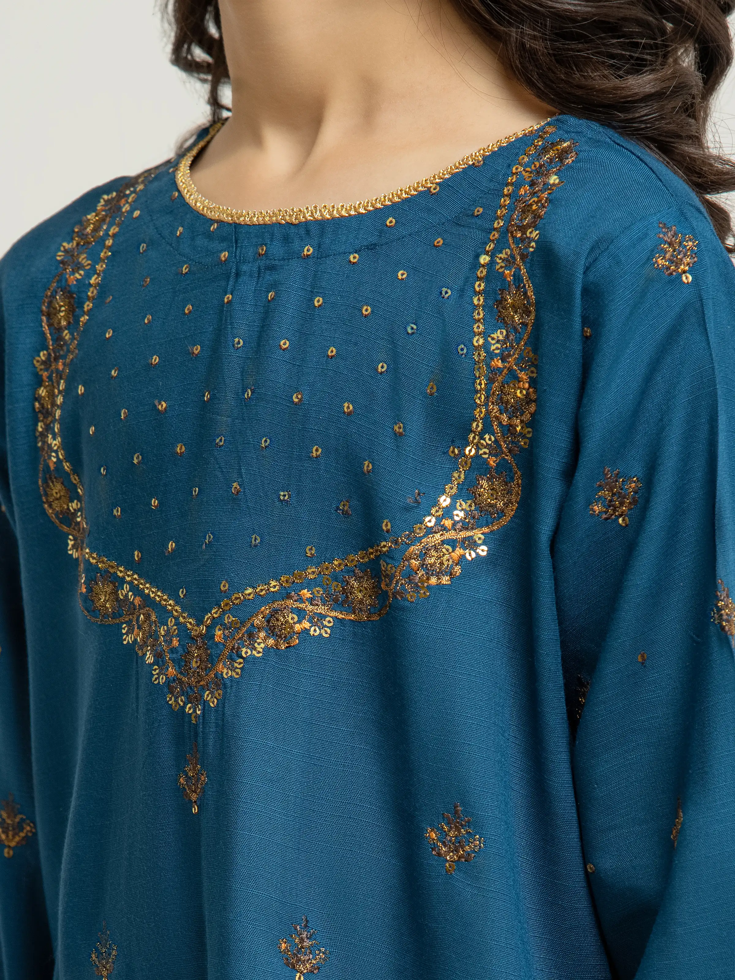Embroidered Raw Silk Shirt Trouser - EGTPLE5-50038ST - Image 3