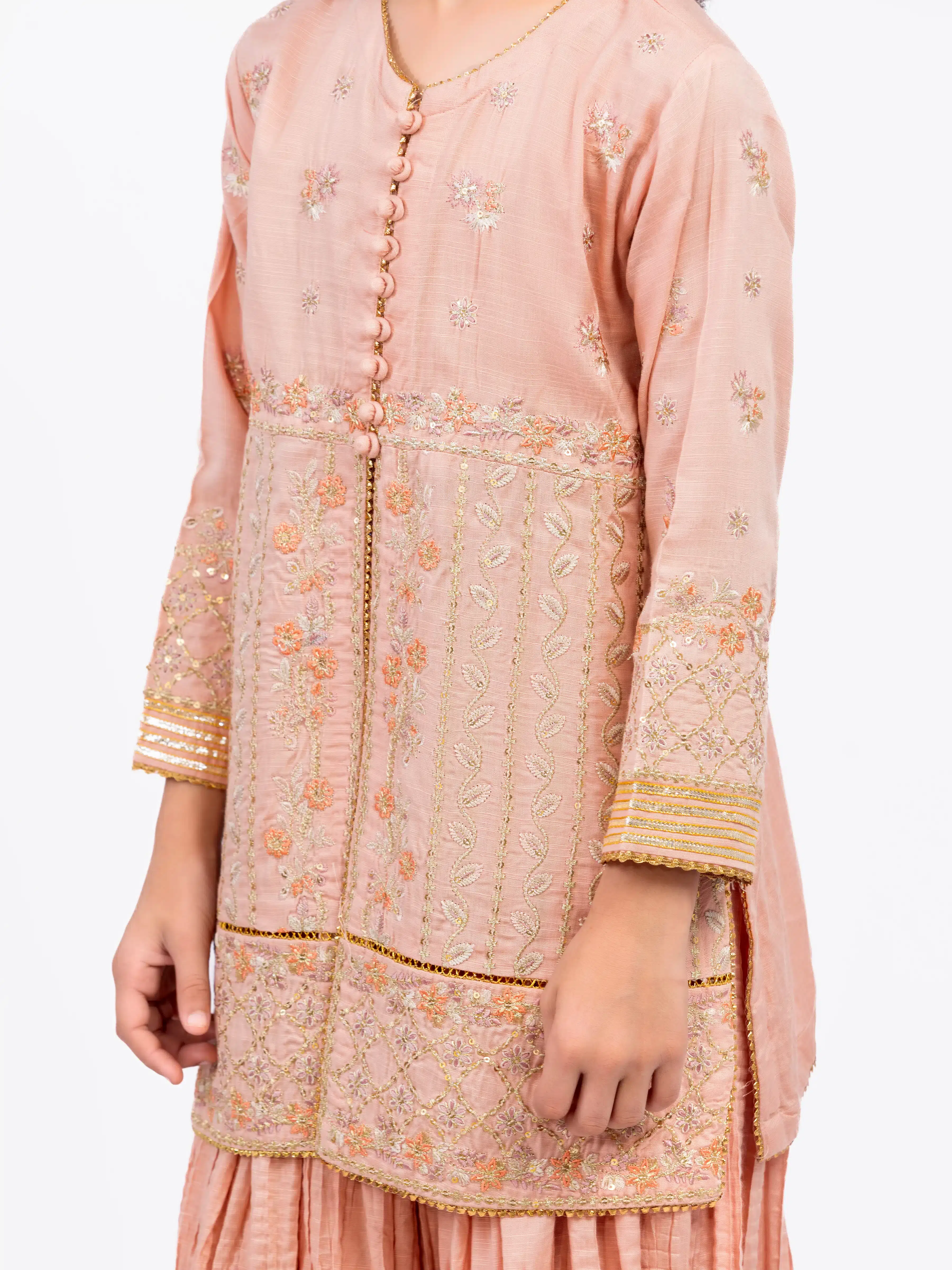 Embroidered Raw Silk Shirt Trouser - EGTPLE24-50020ST - Image 3