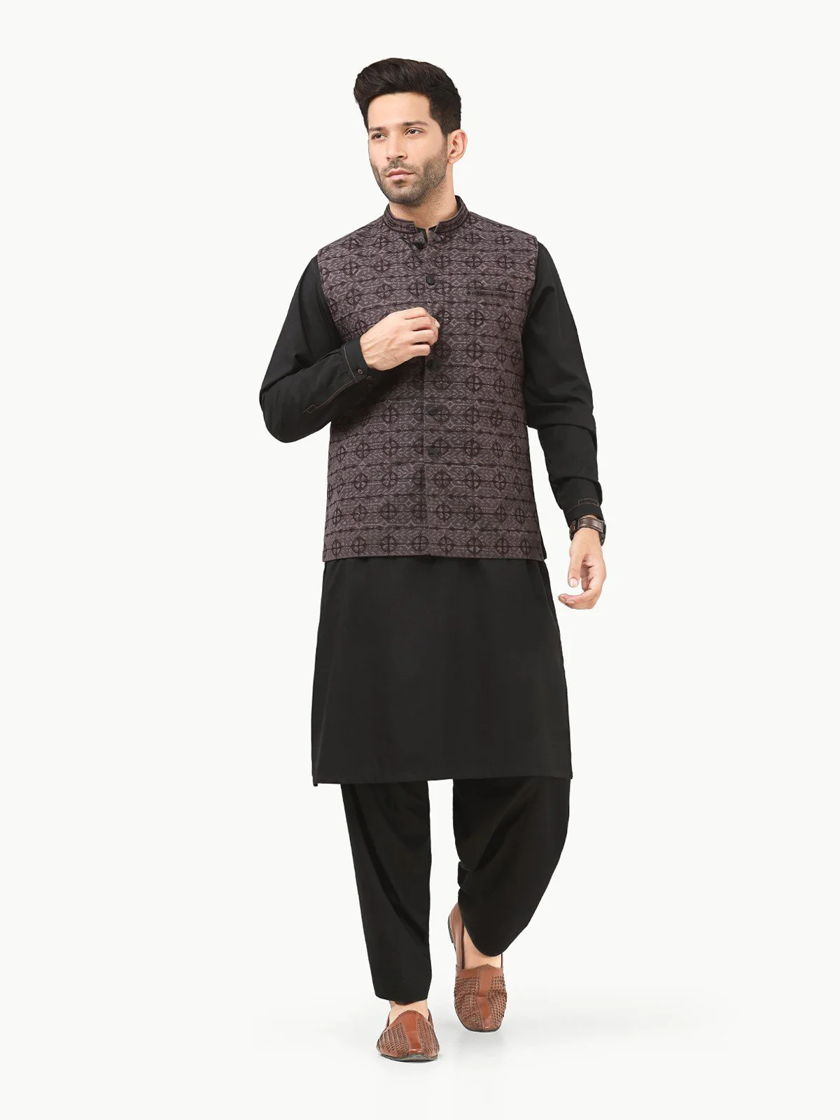 Embroidered Khaddar Waistcoat - EMTWCC22-120