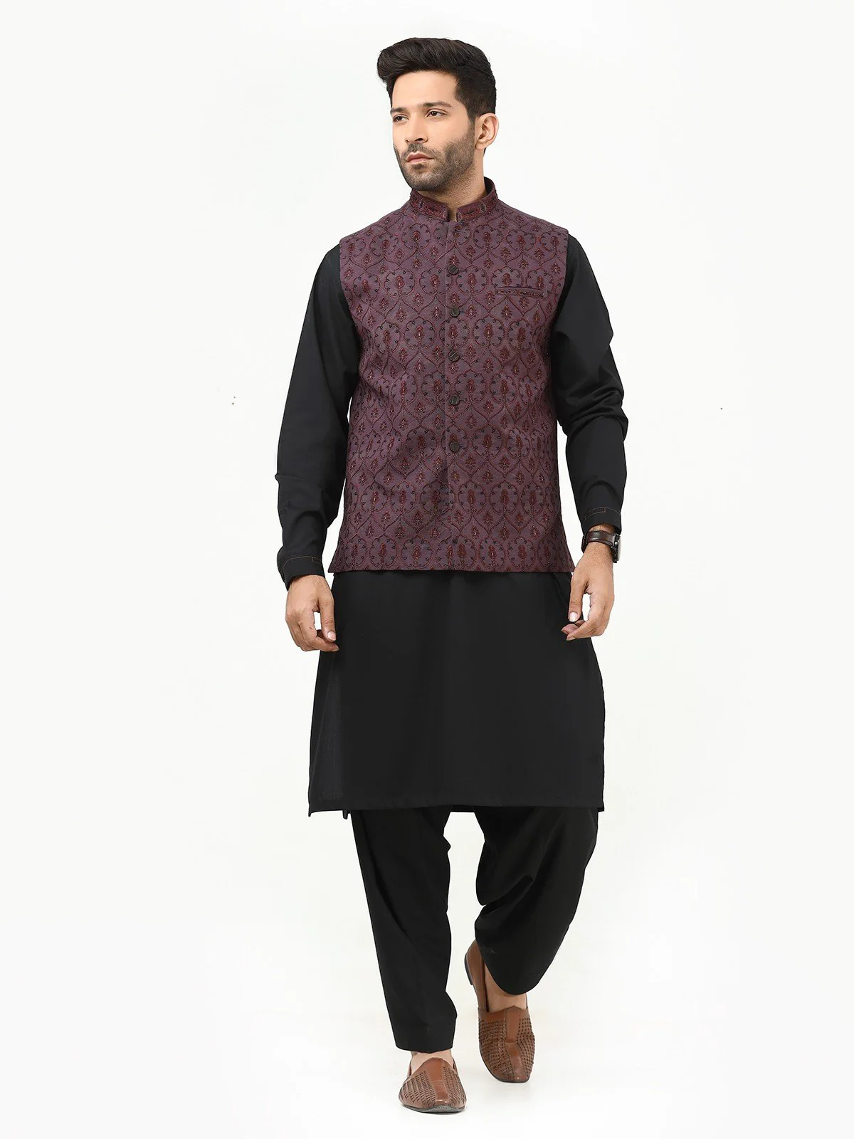 Embroidered Khaddar Waistcoat - EMTWCC22-121