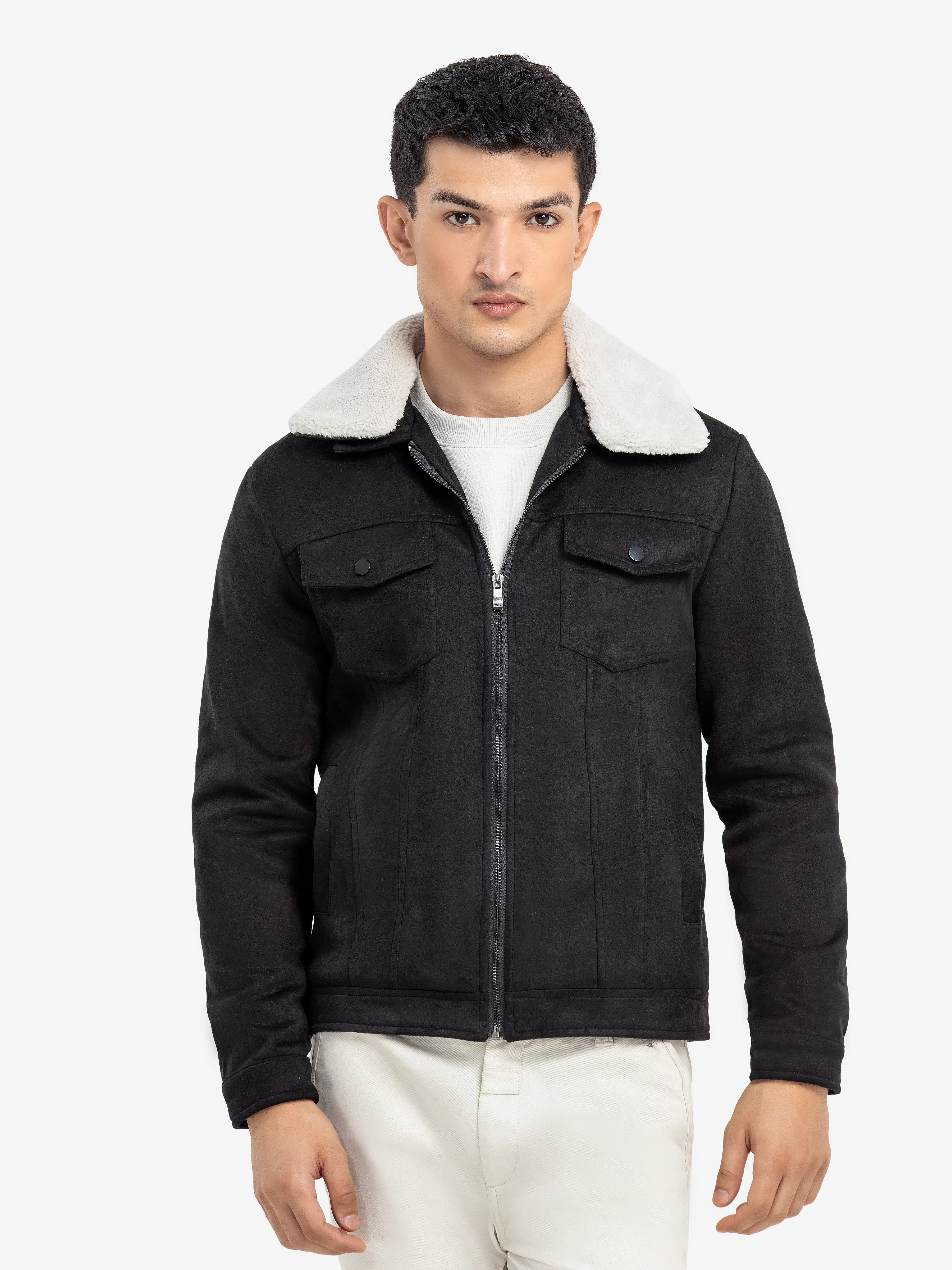 Fur Collar Suede Jacket - EMTJ24-017 - Image 3