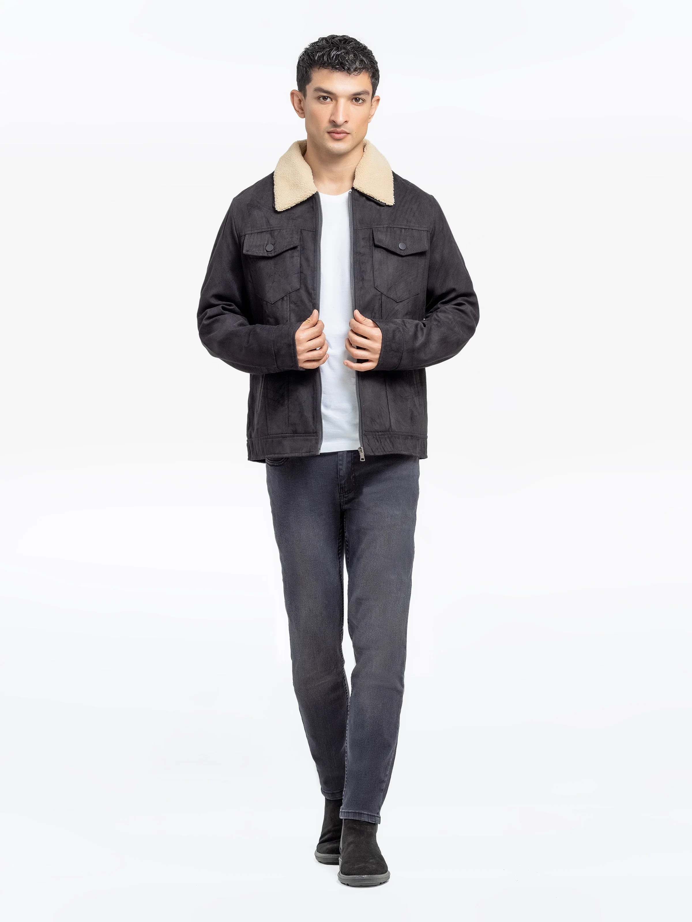 Fur Collar Suede Jacket - EMTJ24-034