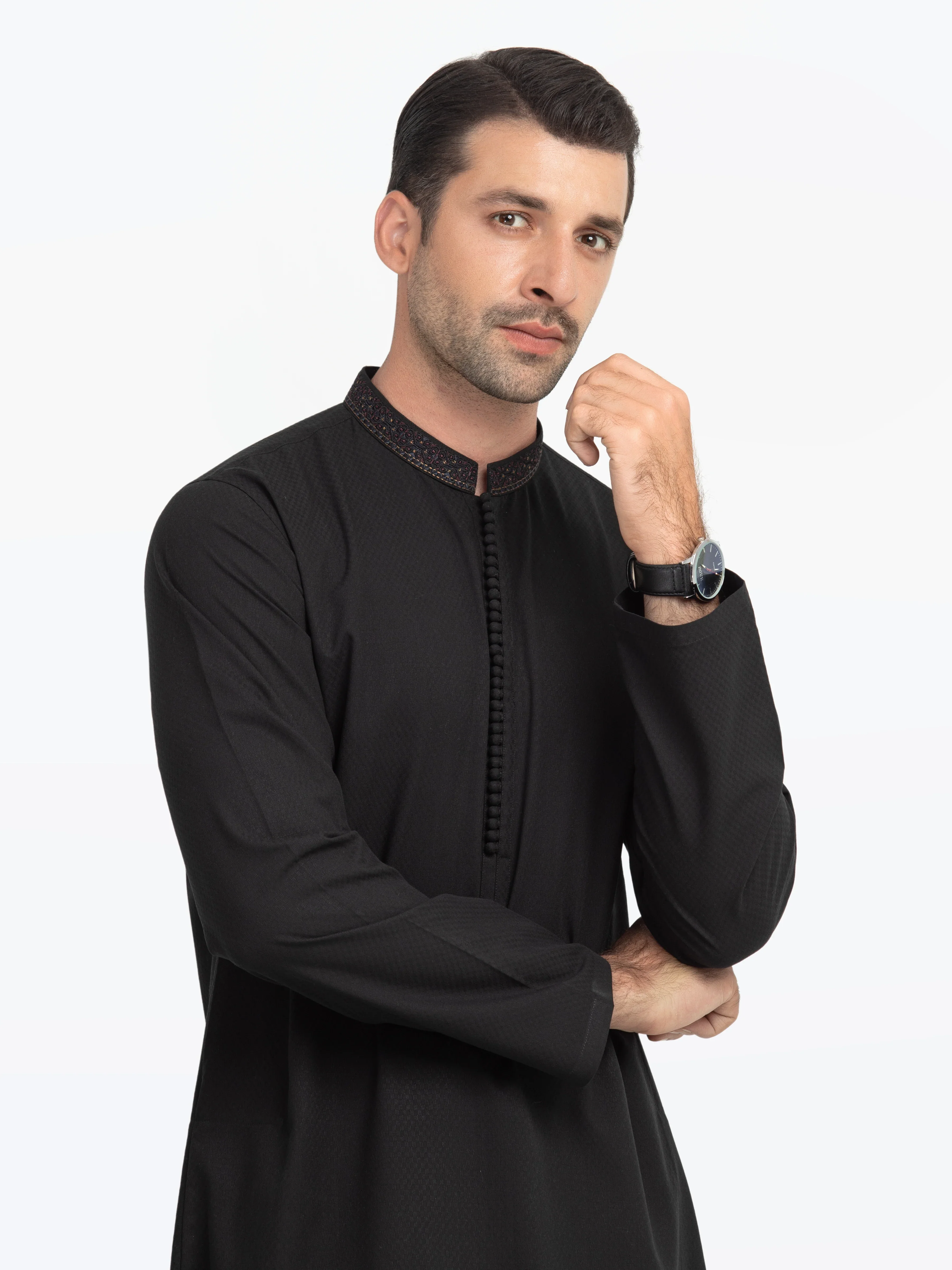 Embroidered Dobby Kurta - EMTK5-99549 - Image 2