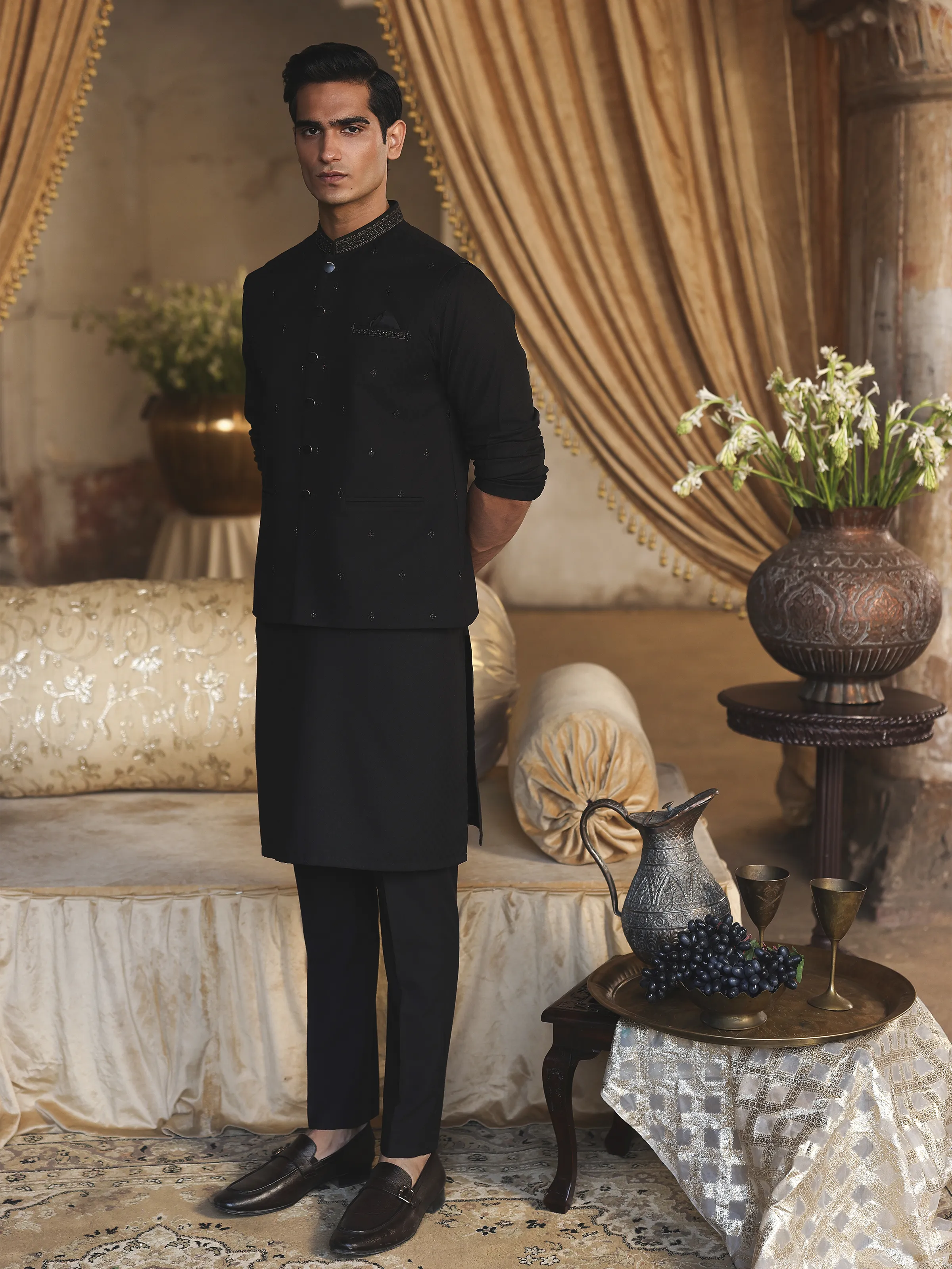 Embroidered Jacquard Waistcoat Suit - EMTWCS5-015 - Image 3
