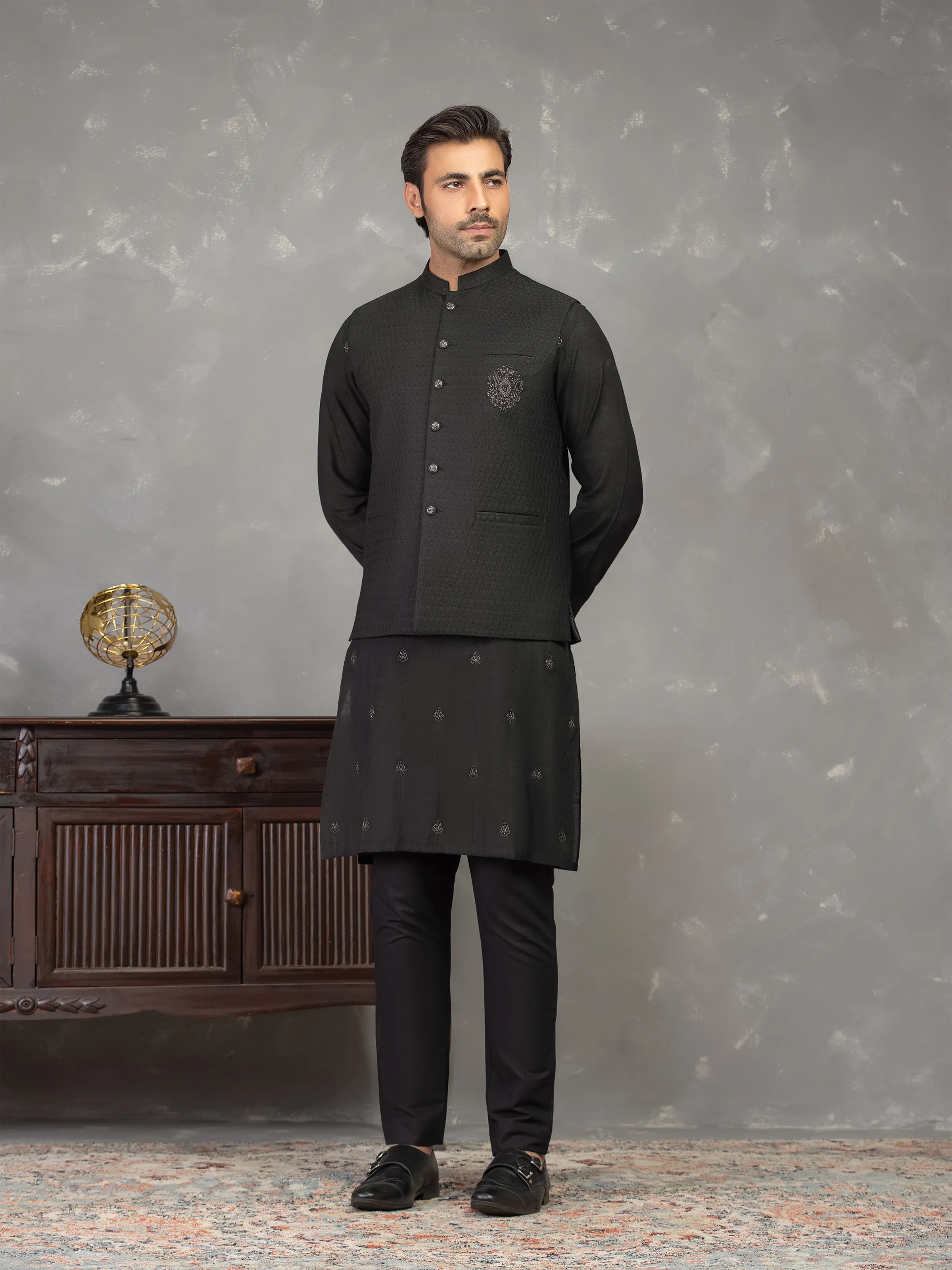 Embroidered Blended Waistcoat Suit - EMTWCSC5-018 - Image 3
