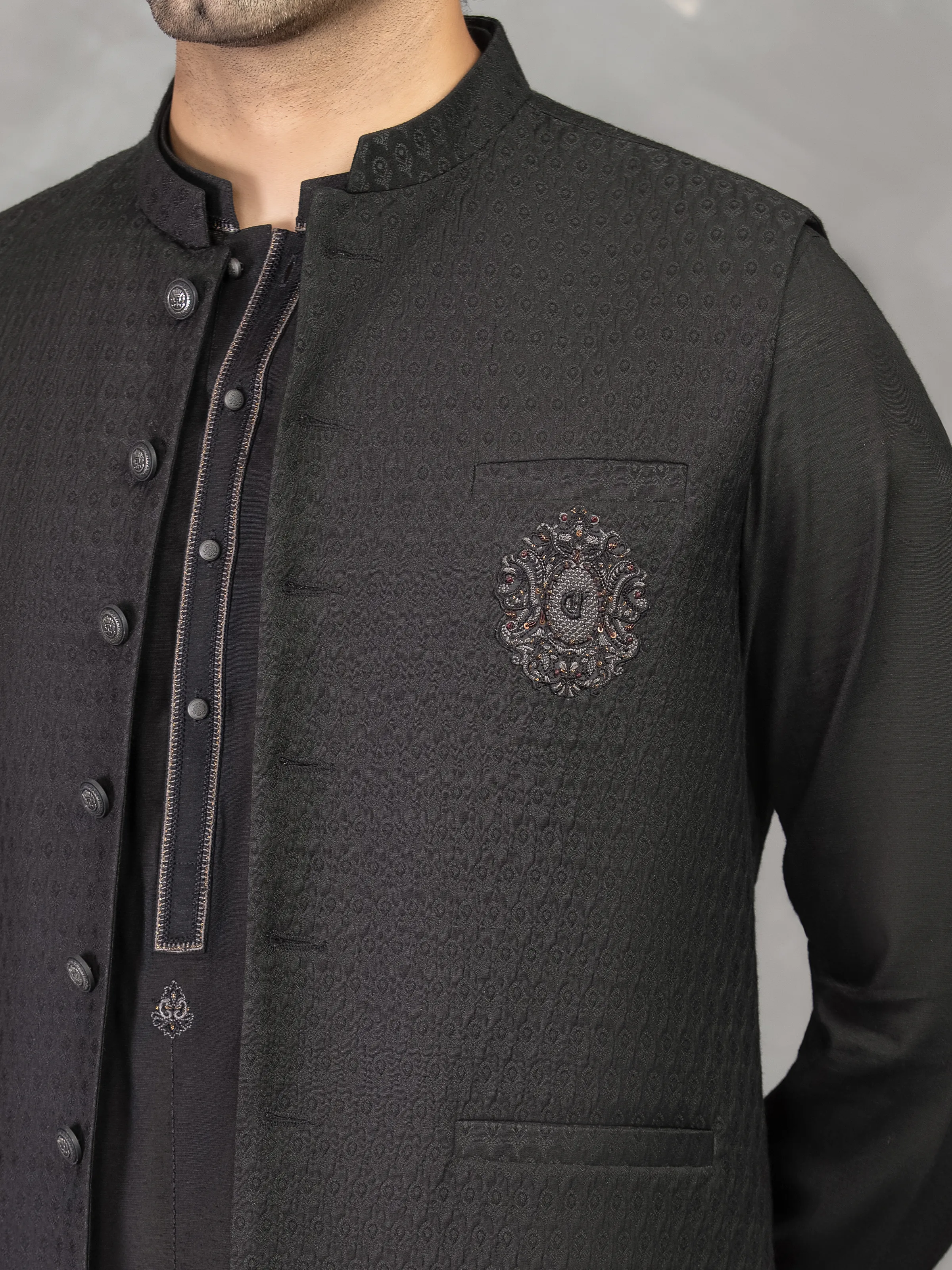 Embroidered Blended Waistcoat Suit - EMTWCSC5-018 - Image 4