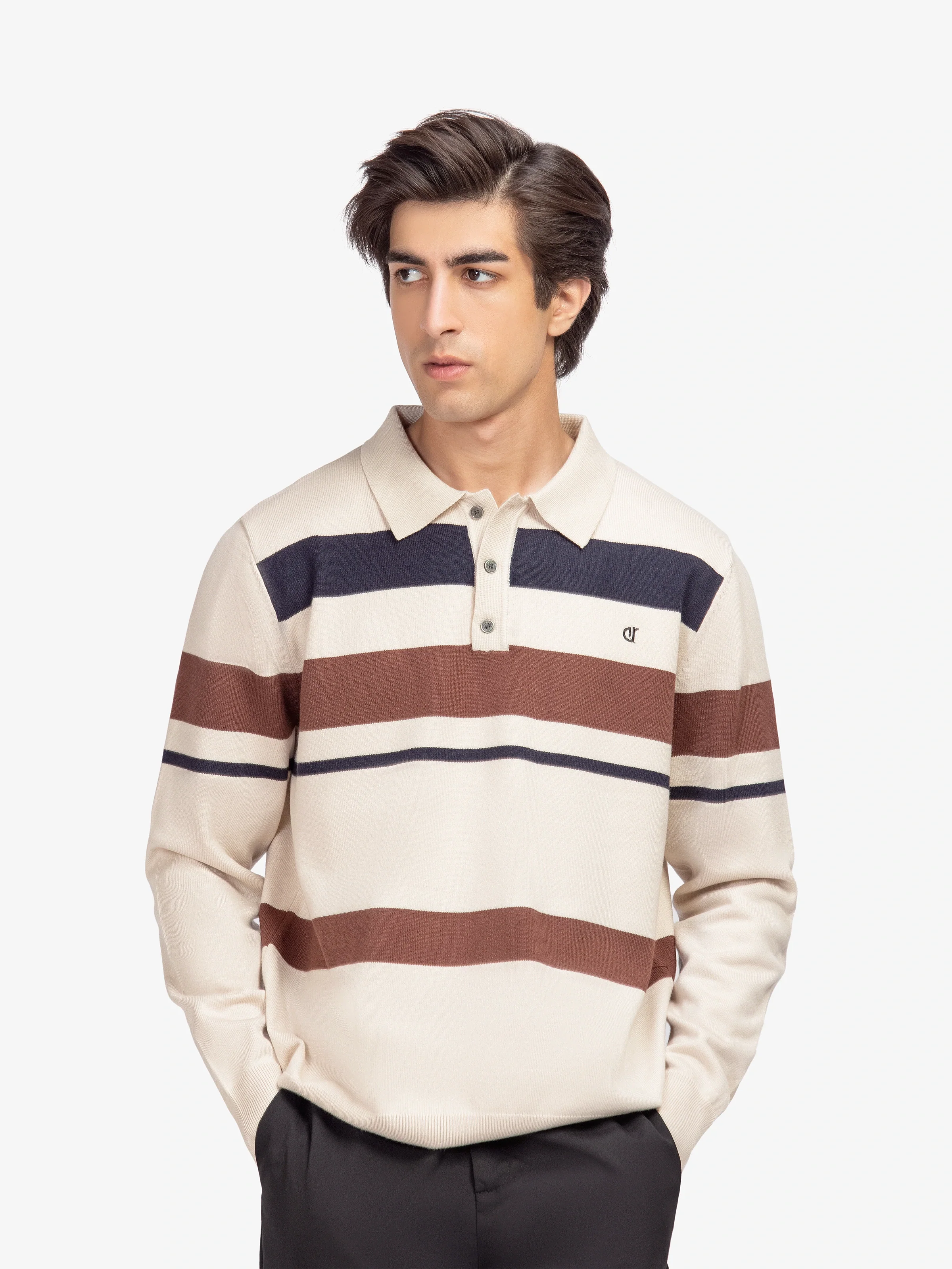 Woolen Striped Polo Sweater - EMTSWT5-026