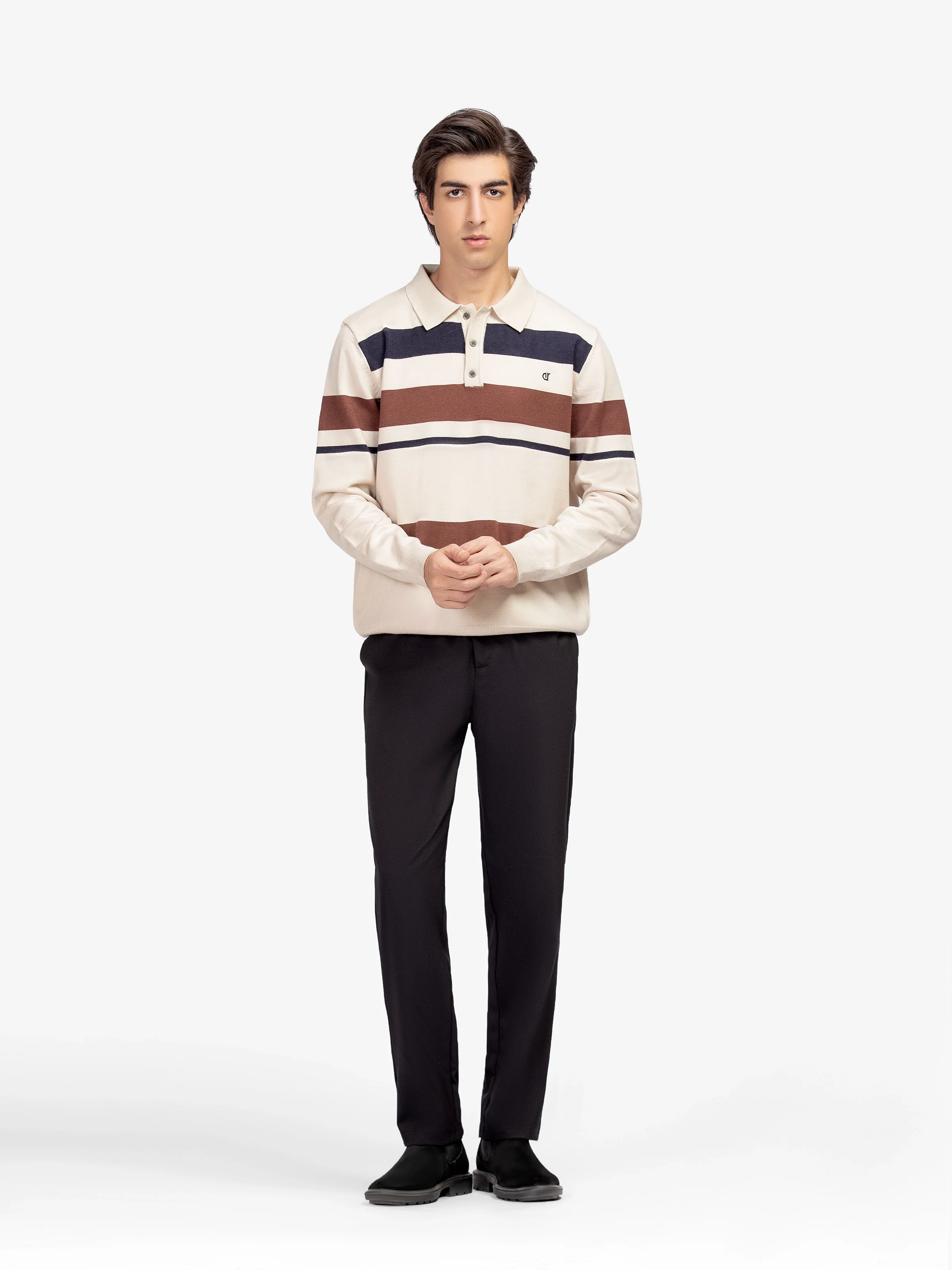 Woolen Striped Polo Sweater - EMTSWT5-026 - Image 3