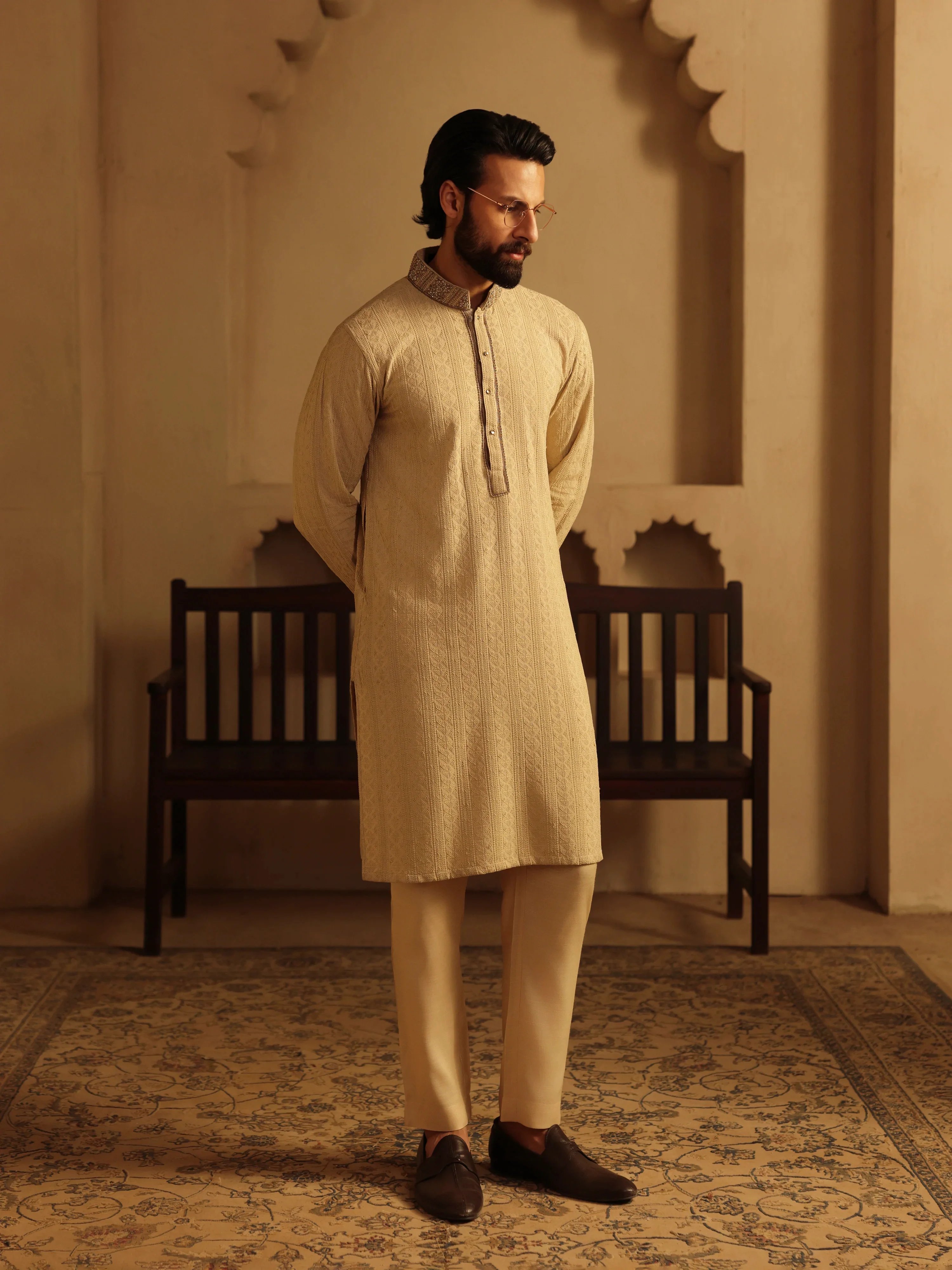 Embroidered Schiffli Kurta Pajama - ECMTKP5-006 - Image 6
