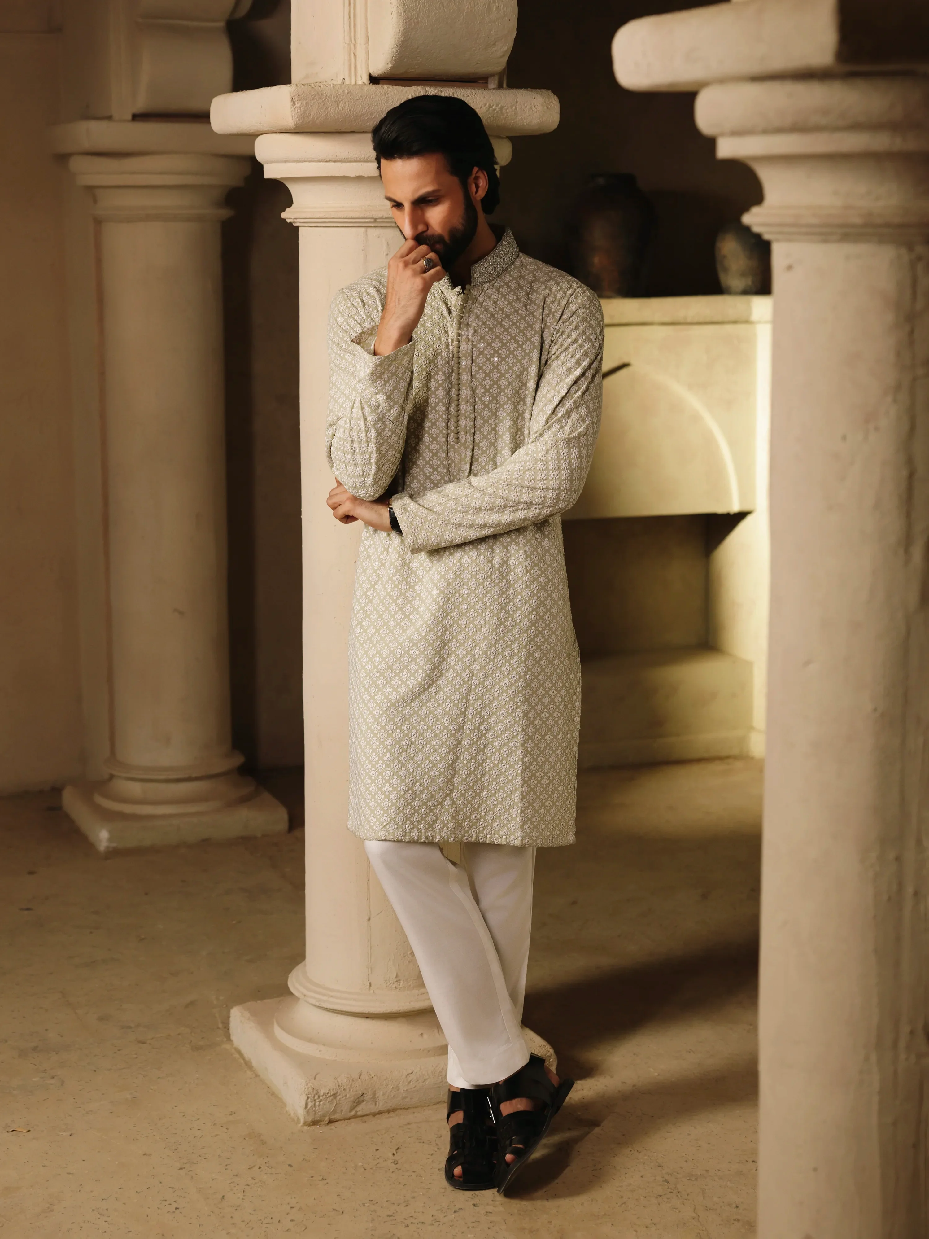 Embroidered Schiffli Kurta Pajama - ECMTKP5-012 - Image 5