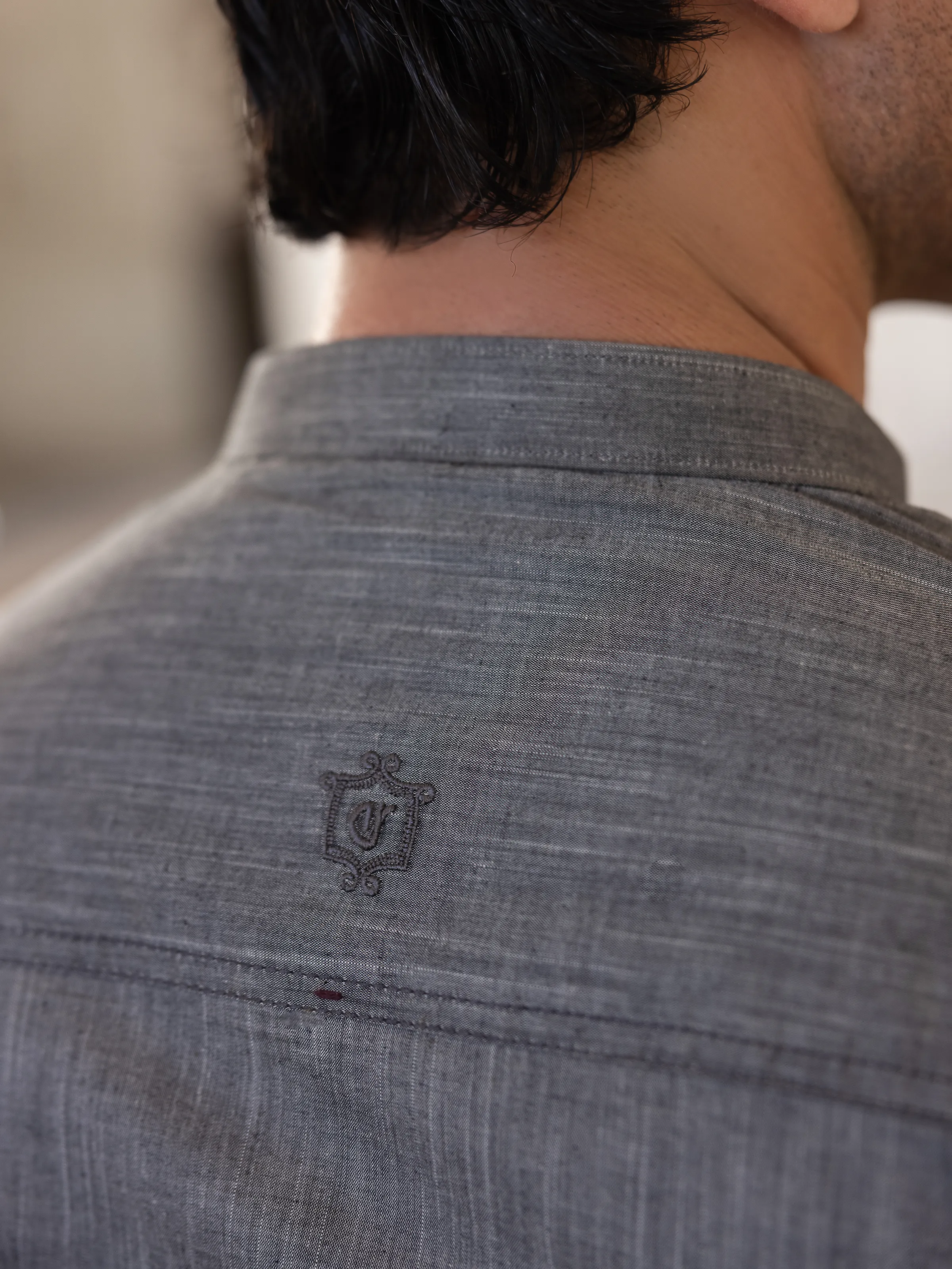 Embroidered Chambray Kurta Pajama - EMTKPT5-056 - Image 5