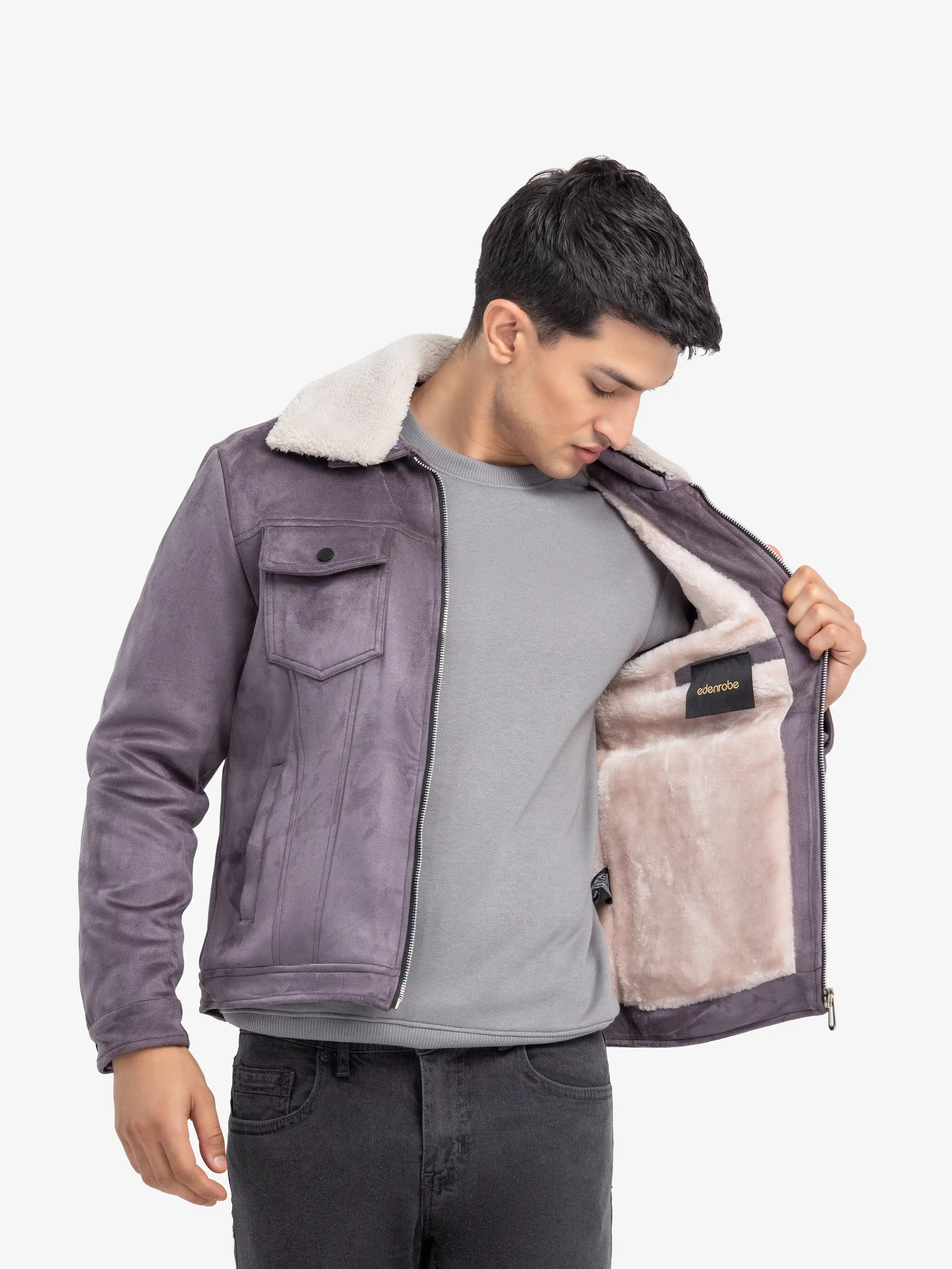 Fur Collar Suede Jacket - EMTJ24-015 - Image 3