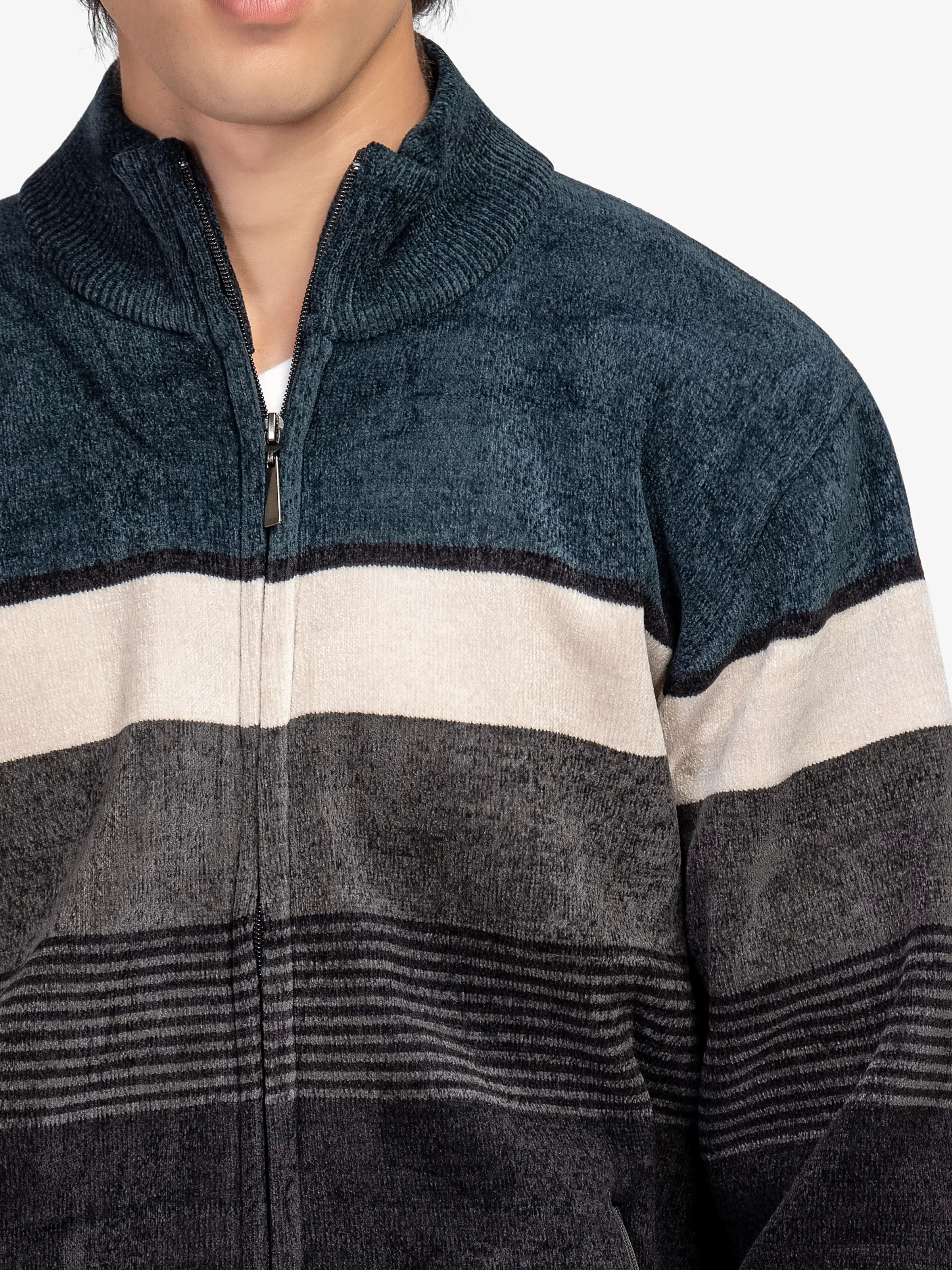 Striped Zipper Sweater - EMTSWT5-009 - Image 2