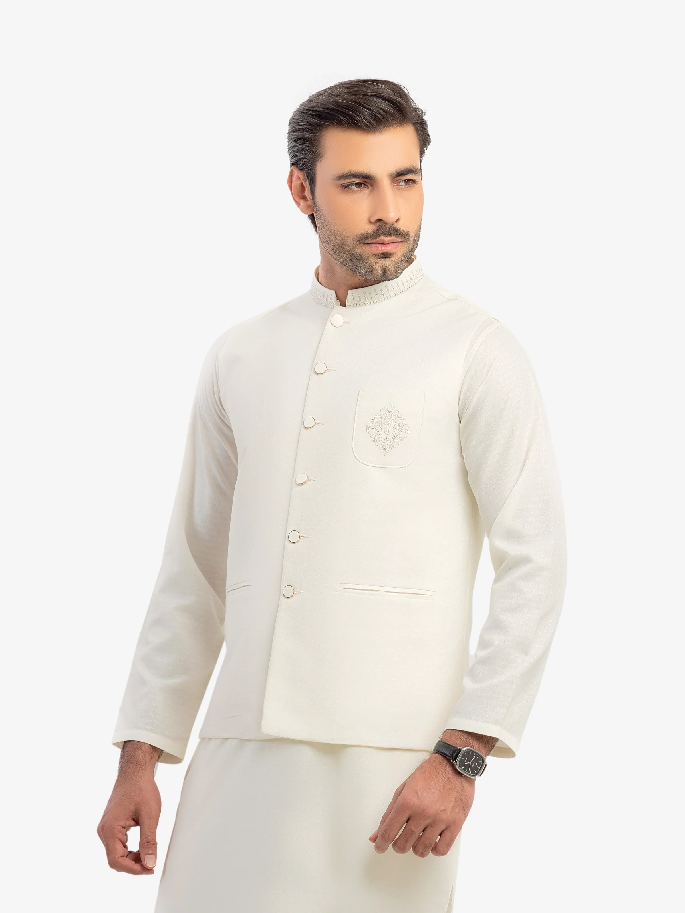 Embroidered Jacquard Waistcoat Suit - EMTWCS5-014 - Image 3