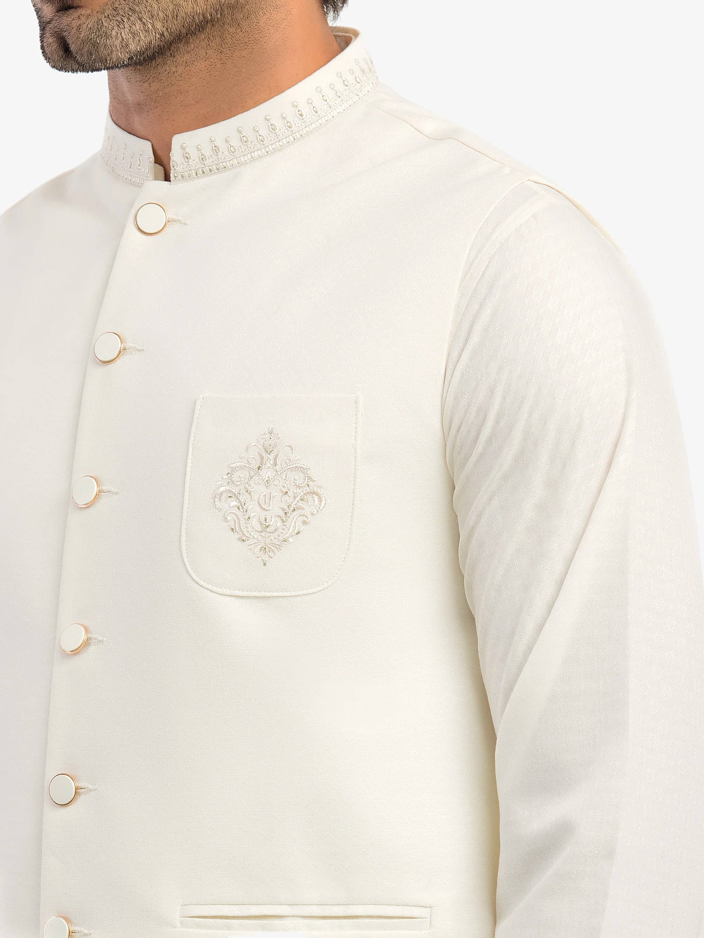 Embroidered Jacquard Waistcoat Suit - EMTWCS5-014 - Image 4