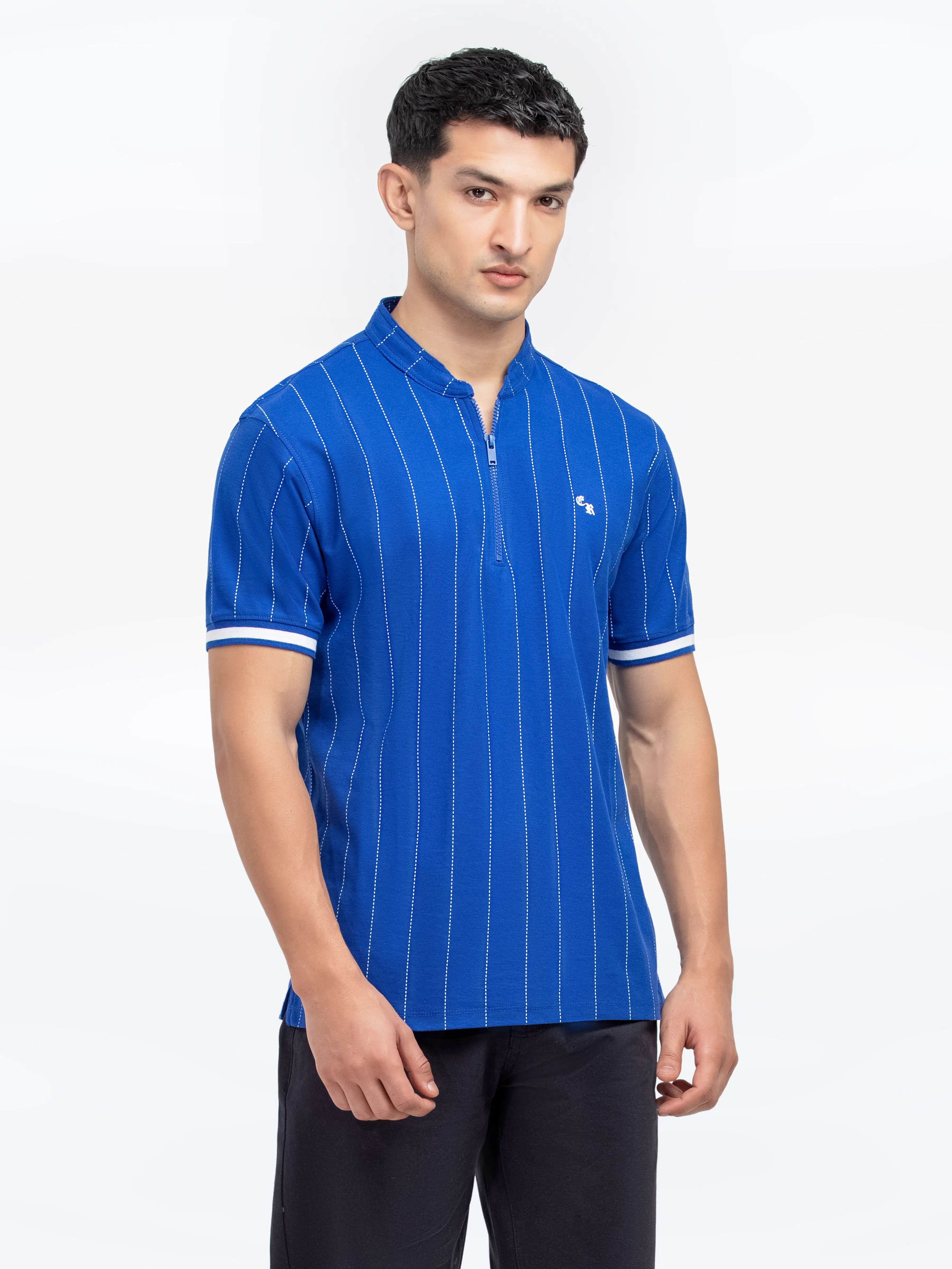 Striped Zipper Polo - EMTPS24-044